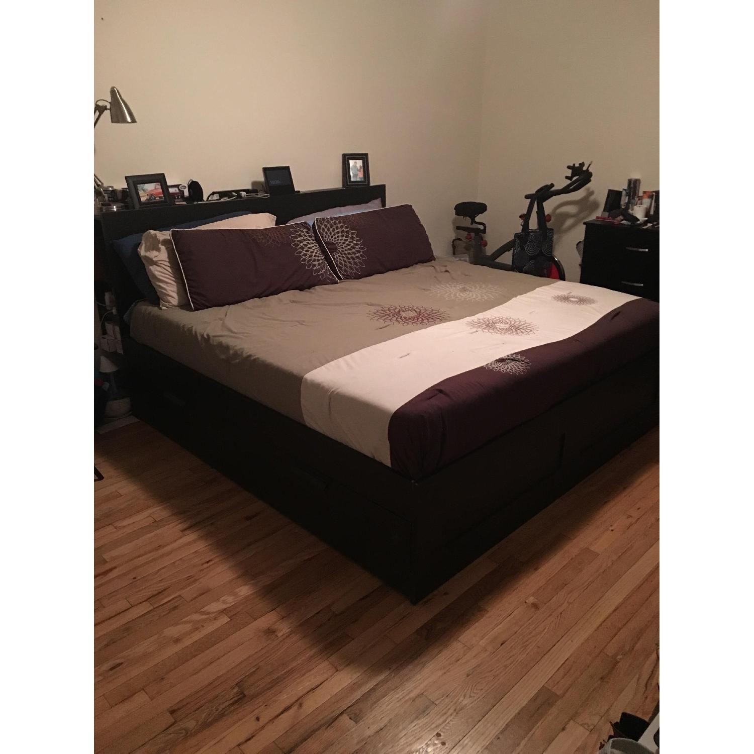 Ikea King Size Storage Bed Frame w/ Storage Headboard AptDeco