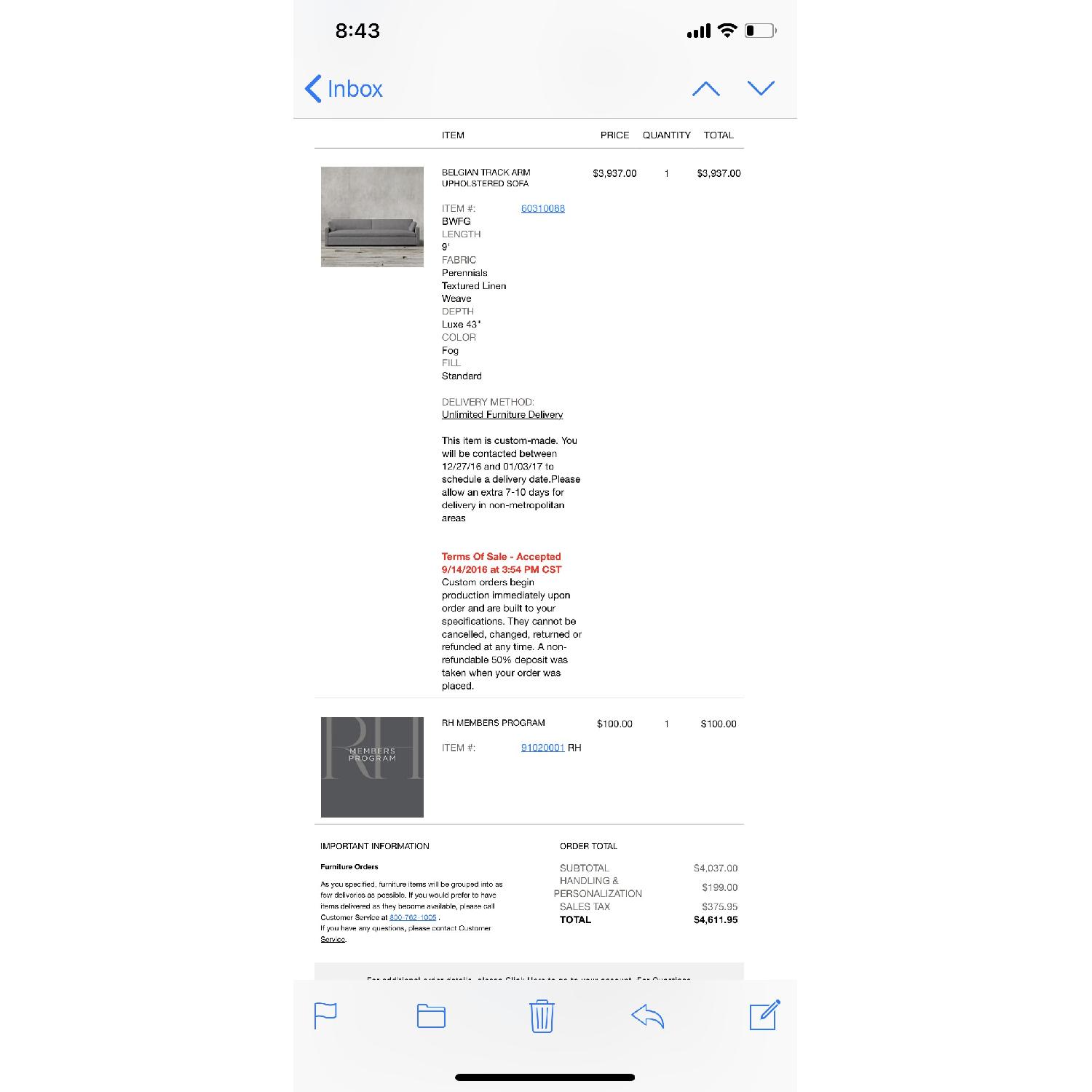 Restoration Hardware Belgian Track Arm Sofa - image-3