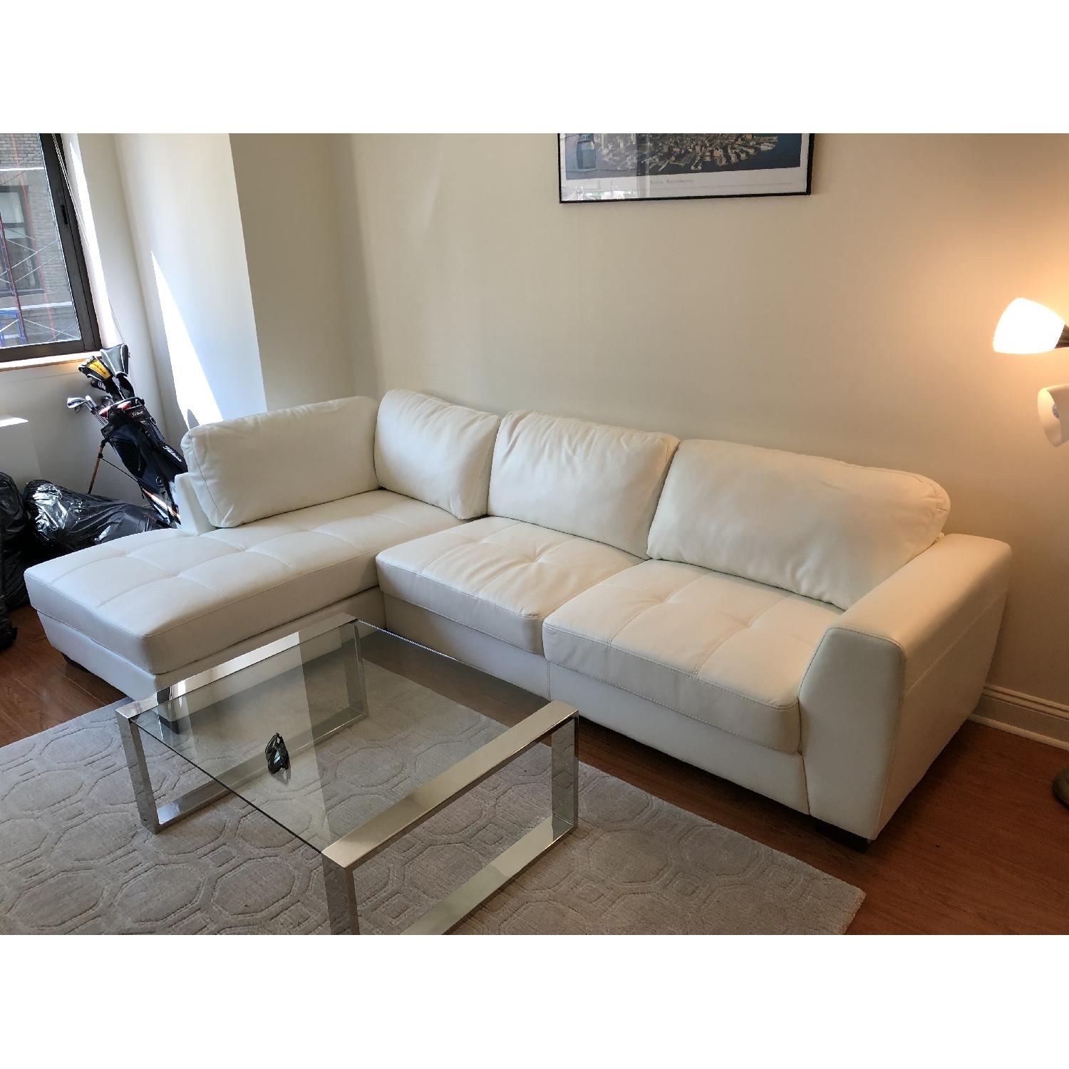 Baxton Studio White Leather Chaise Sectional Sofa - image-1