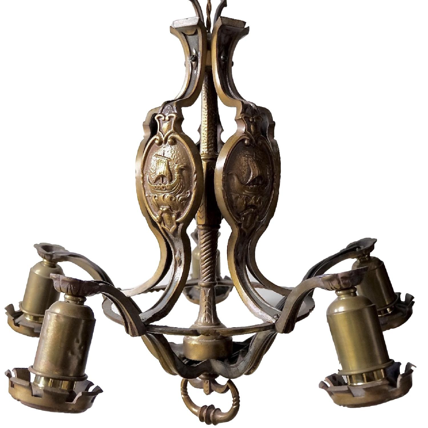 Spanish Revival Galleons Bronze Chandelier - image-0