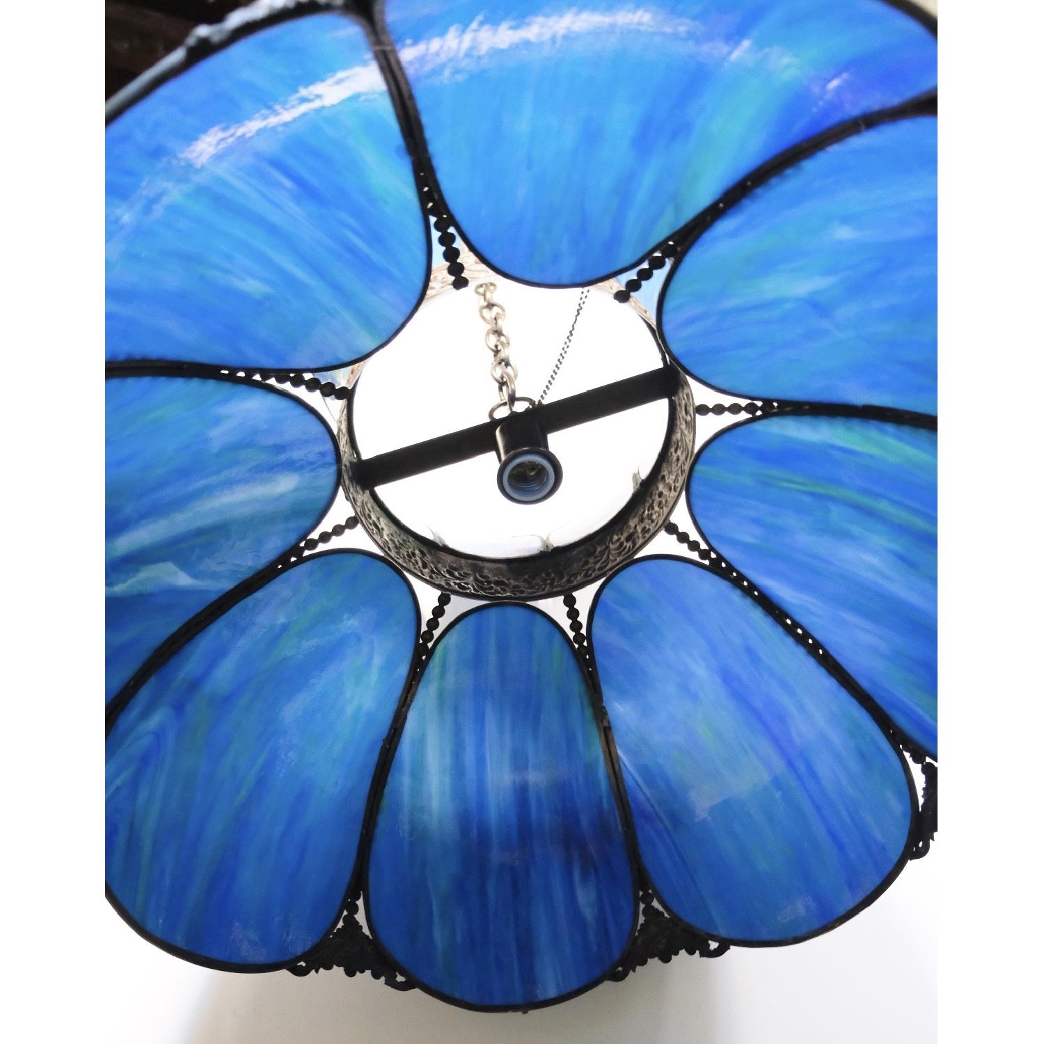 Vintage Tiffany Style Slag Glass Pendant Lamp Light Fixture - image-2