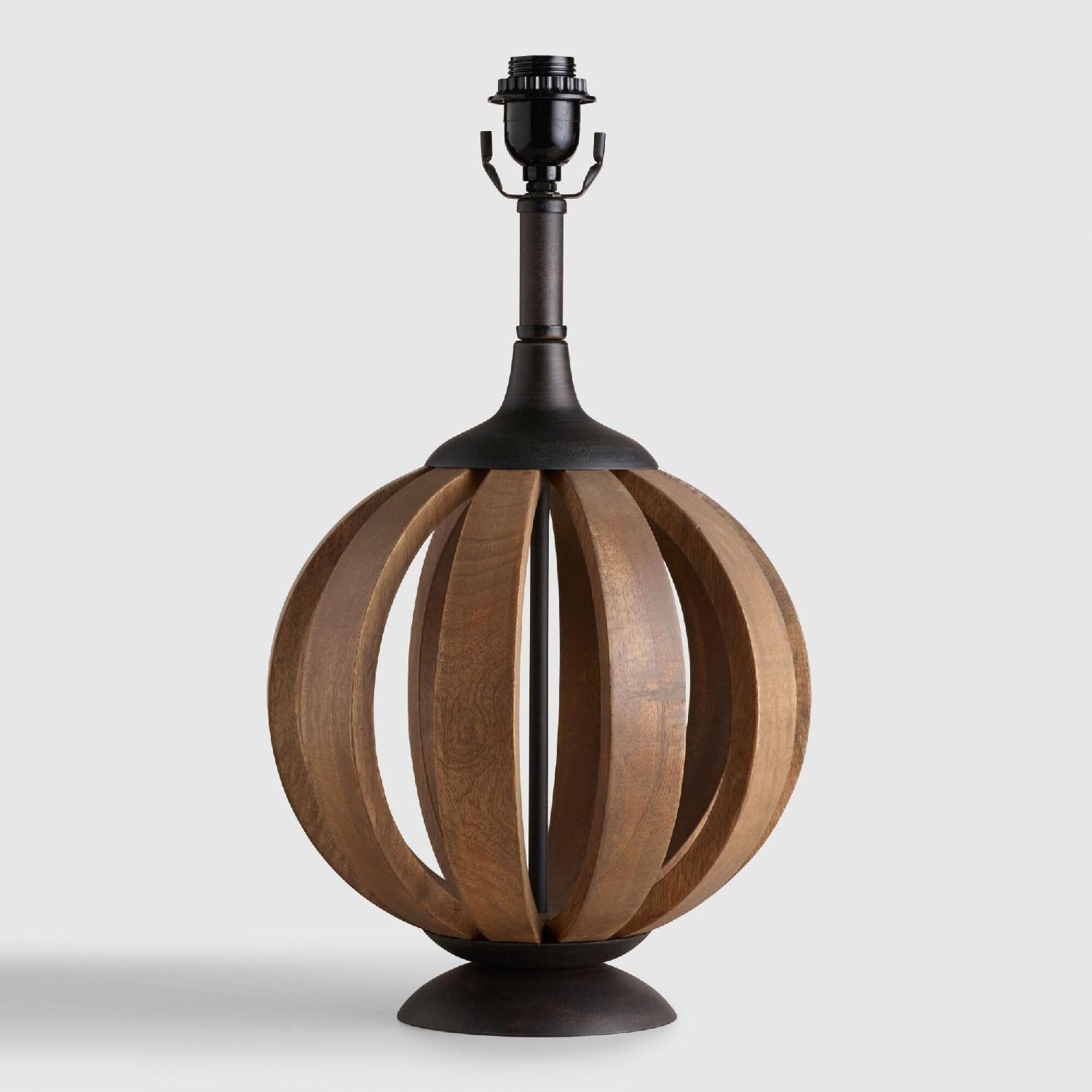 World Market Wood Barrel Table Lamp Base w/ Burlap Shade - image-4