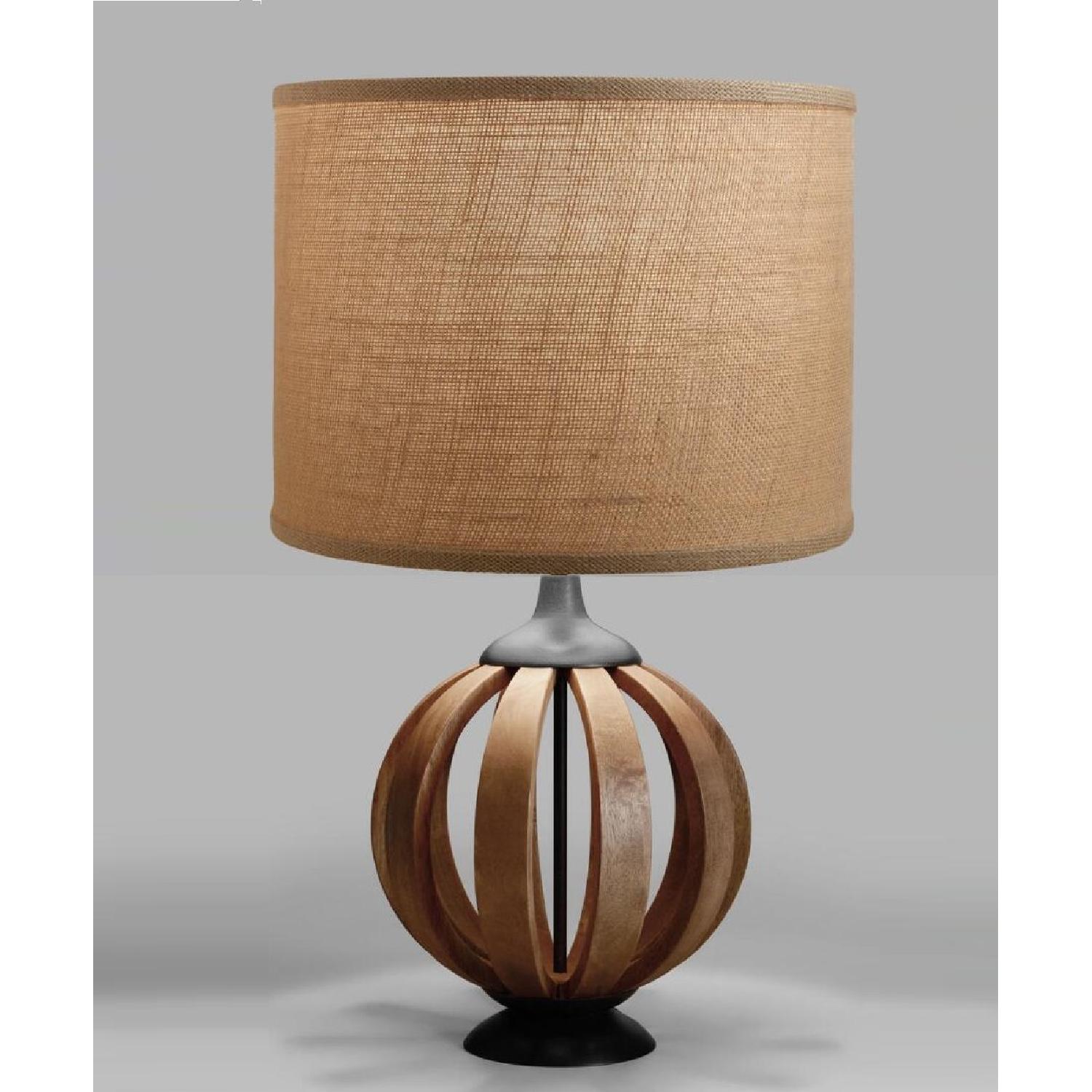 World Market Wood Barrel Table Lamp Base w/ Burlap Shade - image-5