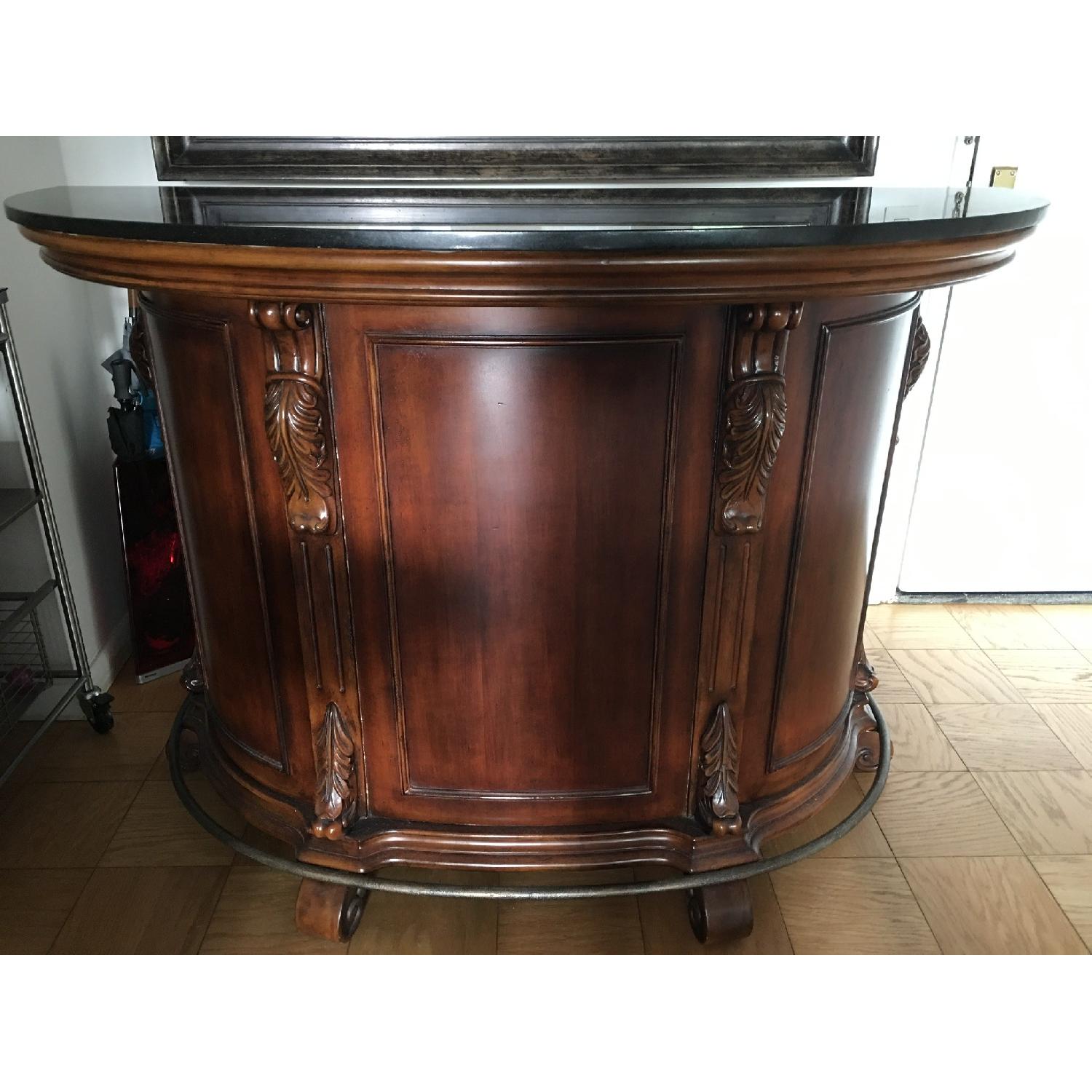 Coaster Cherry Wood Bar w/ Black Granite Top w/ 2 Bar Chairs - image-1