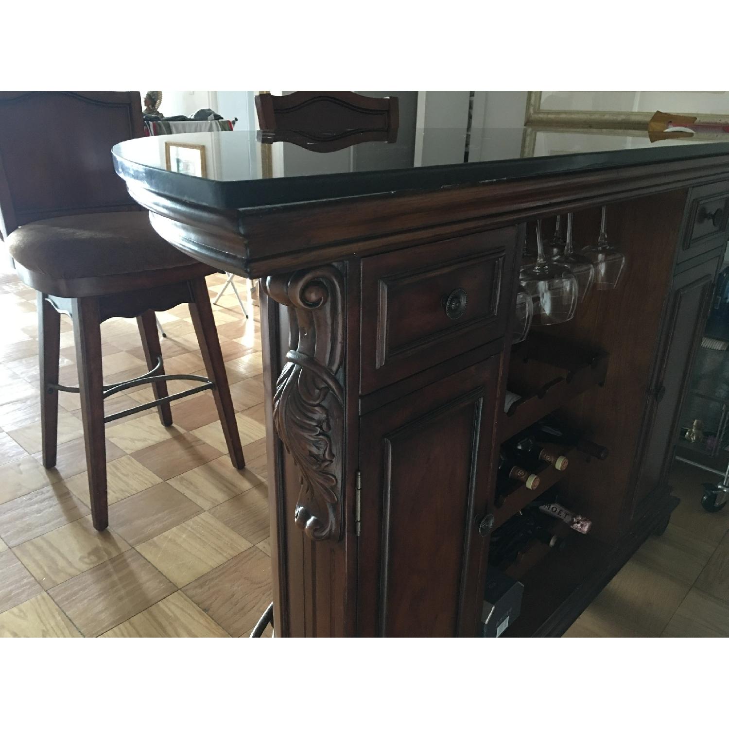 Coaster Cherry Wood Bar w/ Black Granite Top w/ 2 Bar Chairs - image-4