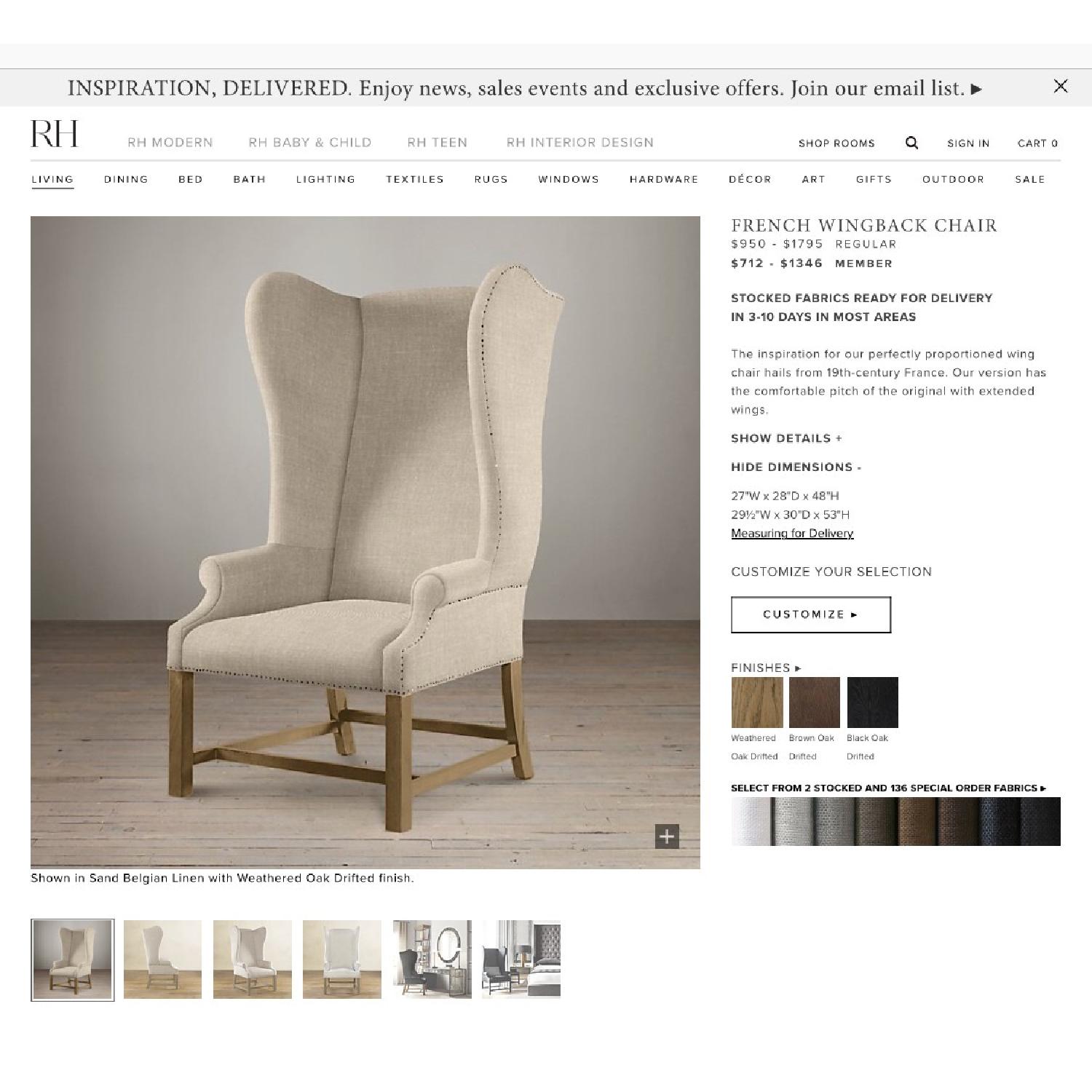 Restoration Hardware French Wingback Chair - image-5