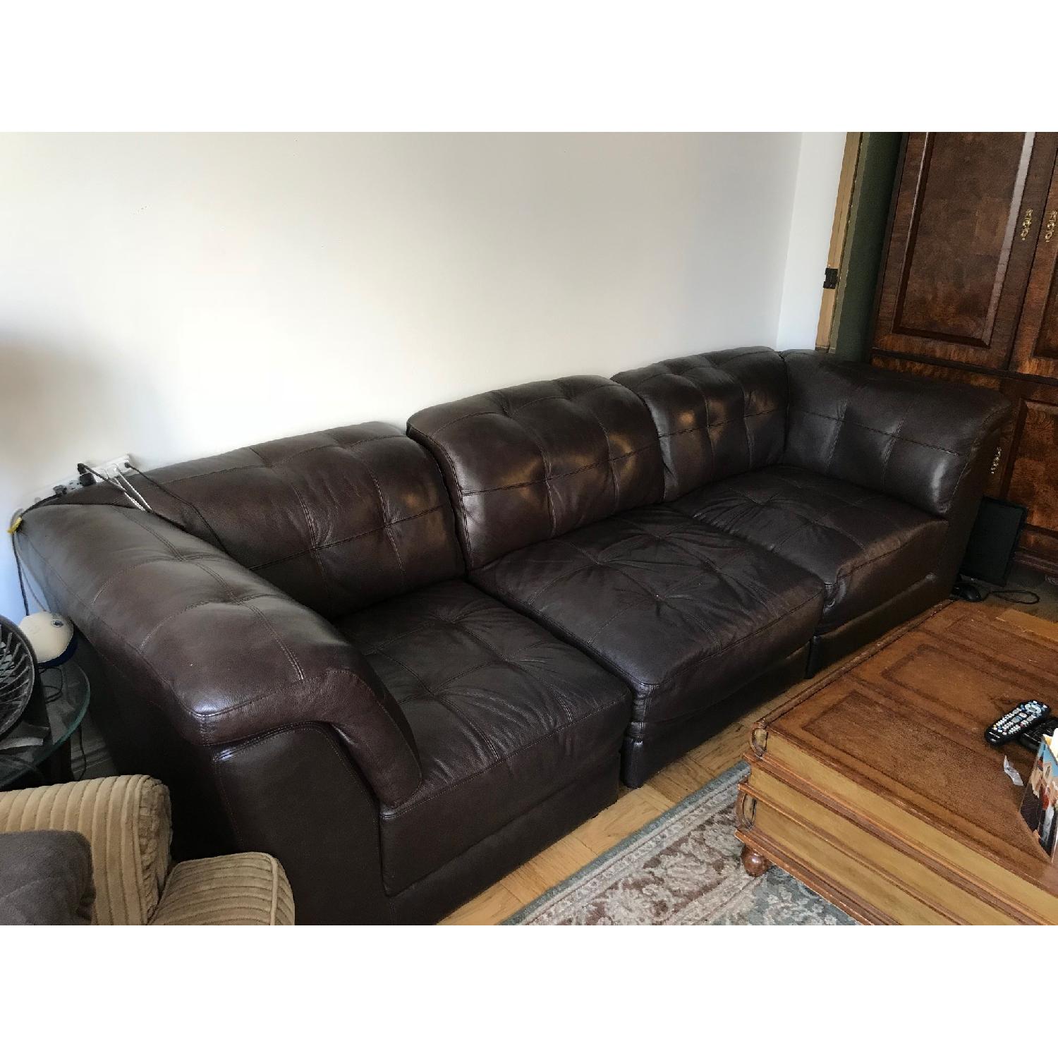 Raymour & Flanigan 3-Piece Leather Modular Sectional Sofa - image-1