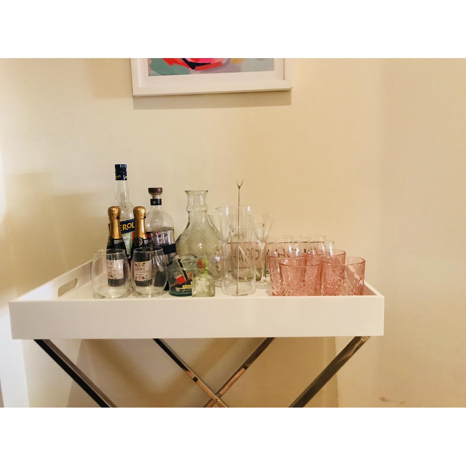 West Elm White Lacquer Butler Tray & Metal Stand - image-2