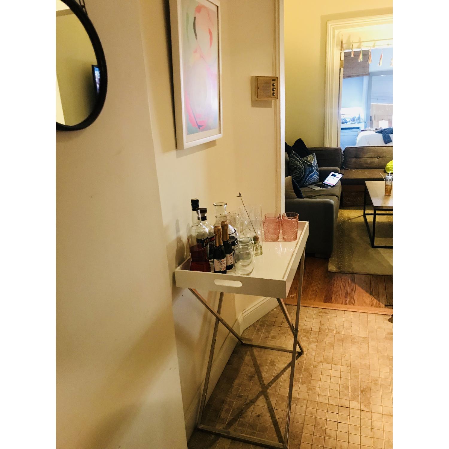 West Elm White Lacquer Butler Tray & Metal Stand - image-3