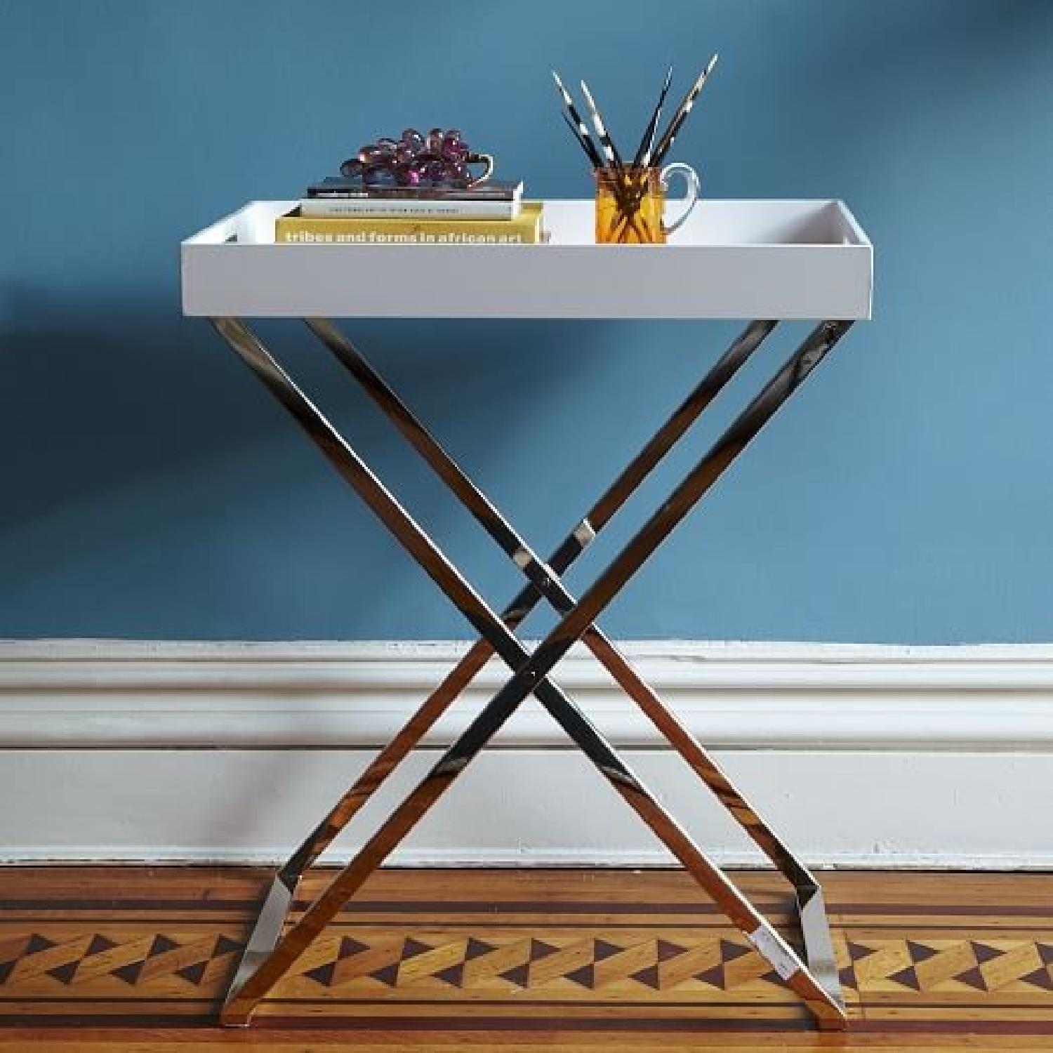 West Elm White Lacquer Butler Tray & Metal Stand - AptDeco