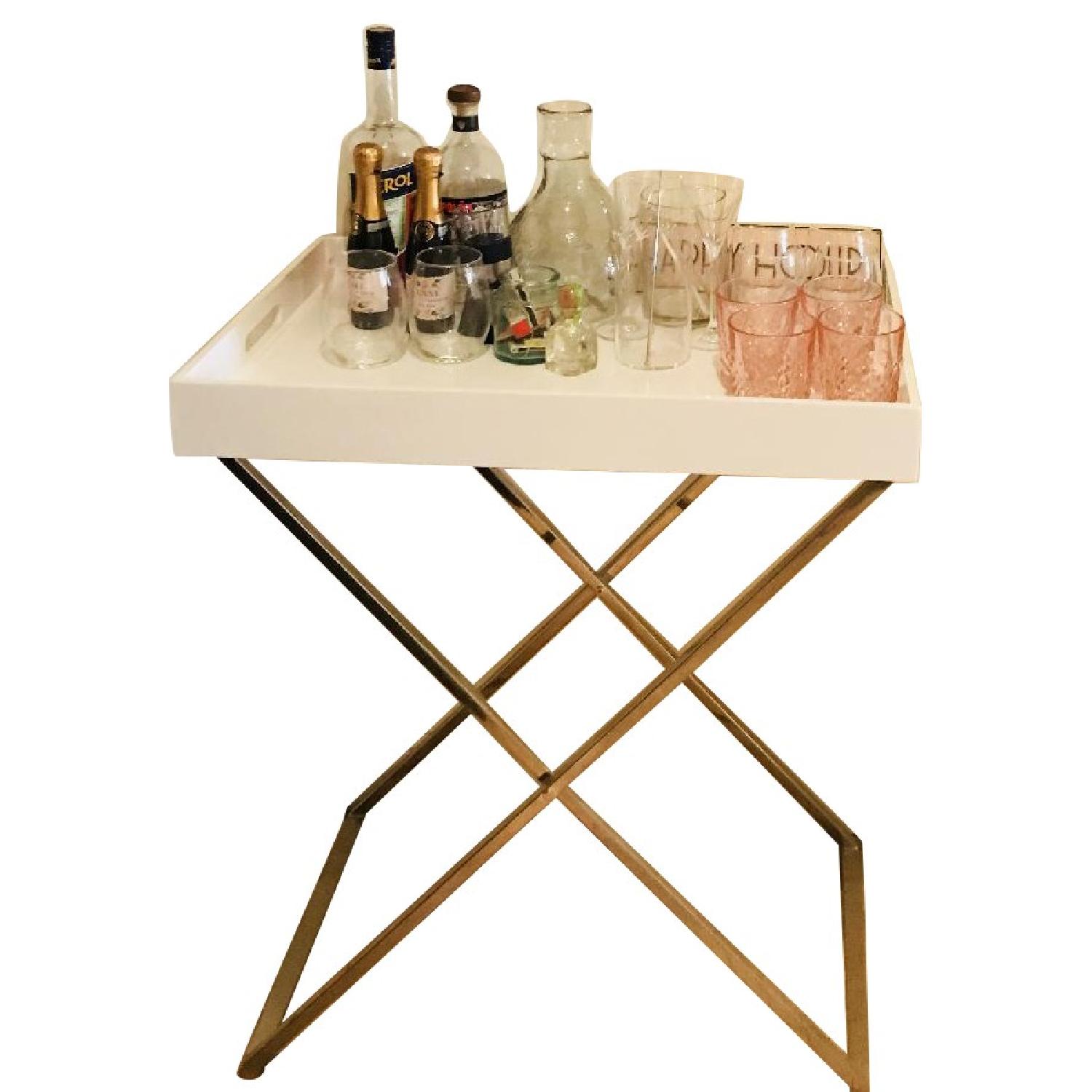 West Elm White Lacquer Butler Tray & Metal Stand - AptDeco