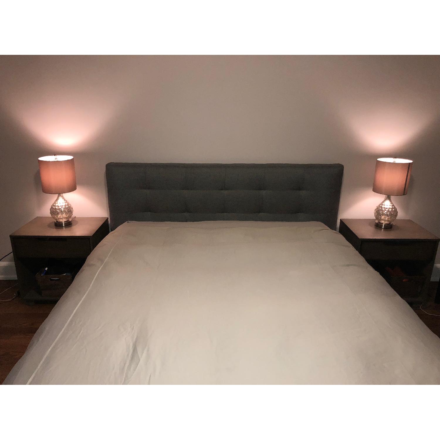 Queen Size Upholstered Bed Frame w/ Tufted Headboard - image-1