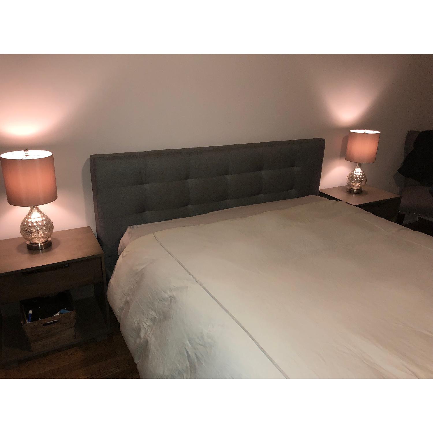 Queen Size Upholstered Bed Frame w/ Tufted Headboard - image-2