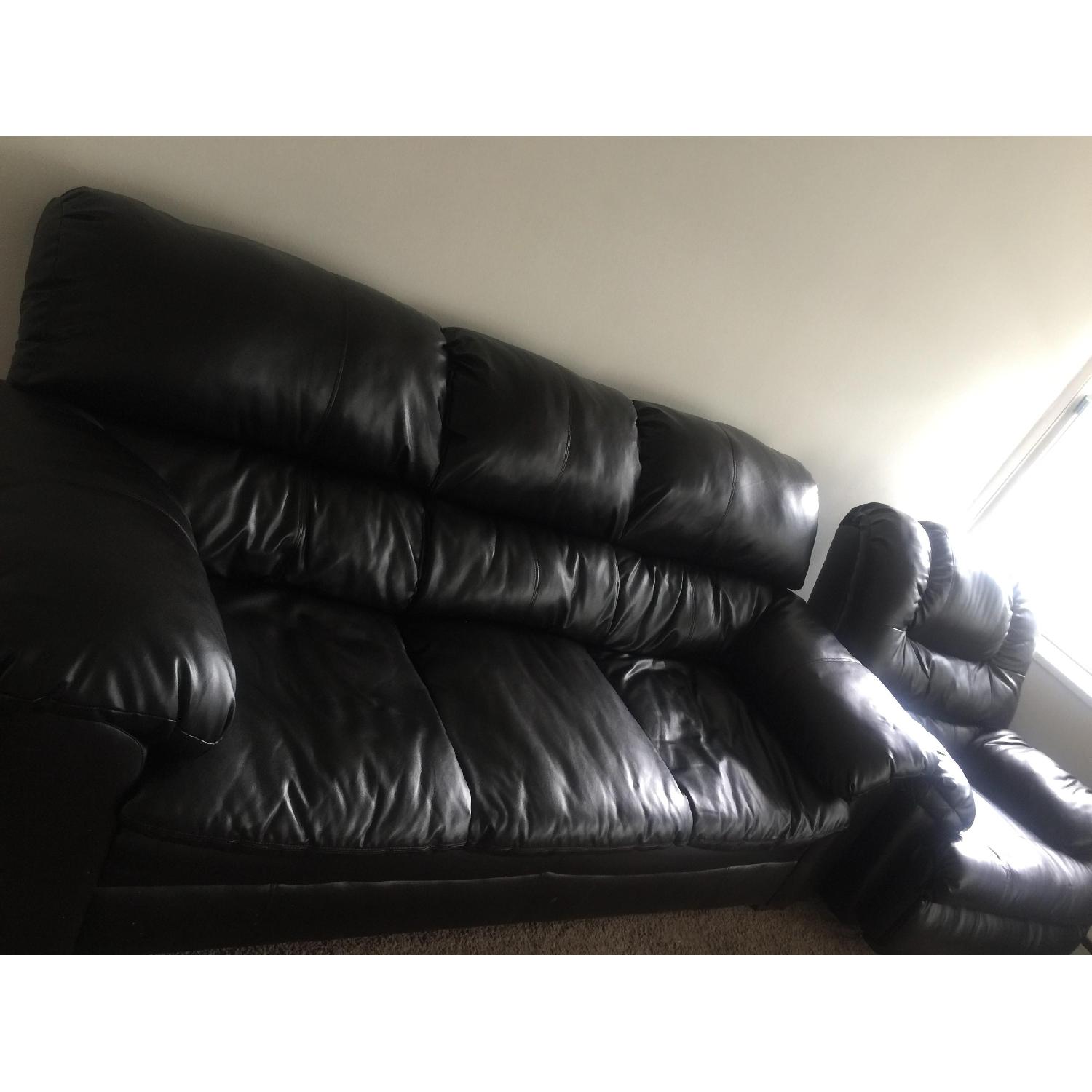 Big Lots Black Leather Sofa + Recliner - image-3