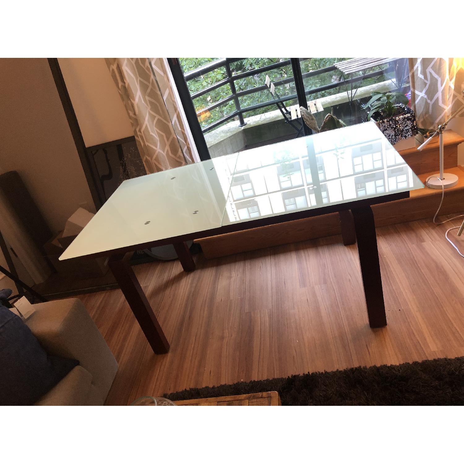 Glass Extendable Dining Table w/ Wood Center Leaf - image-1