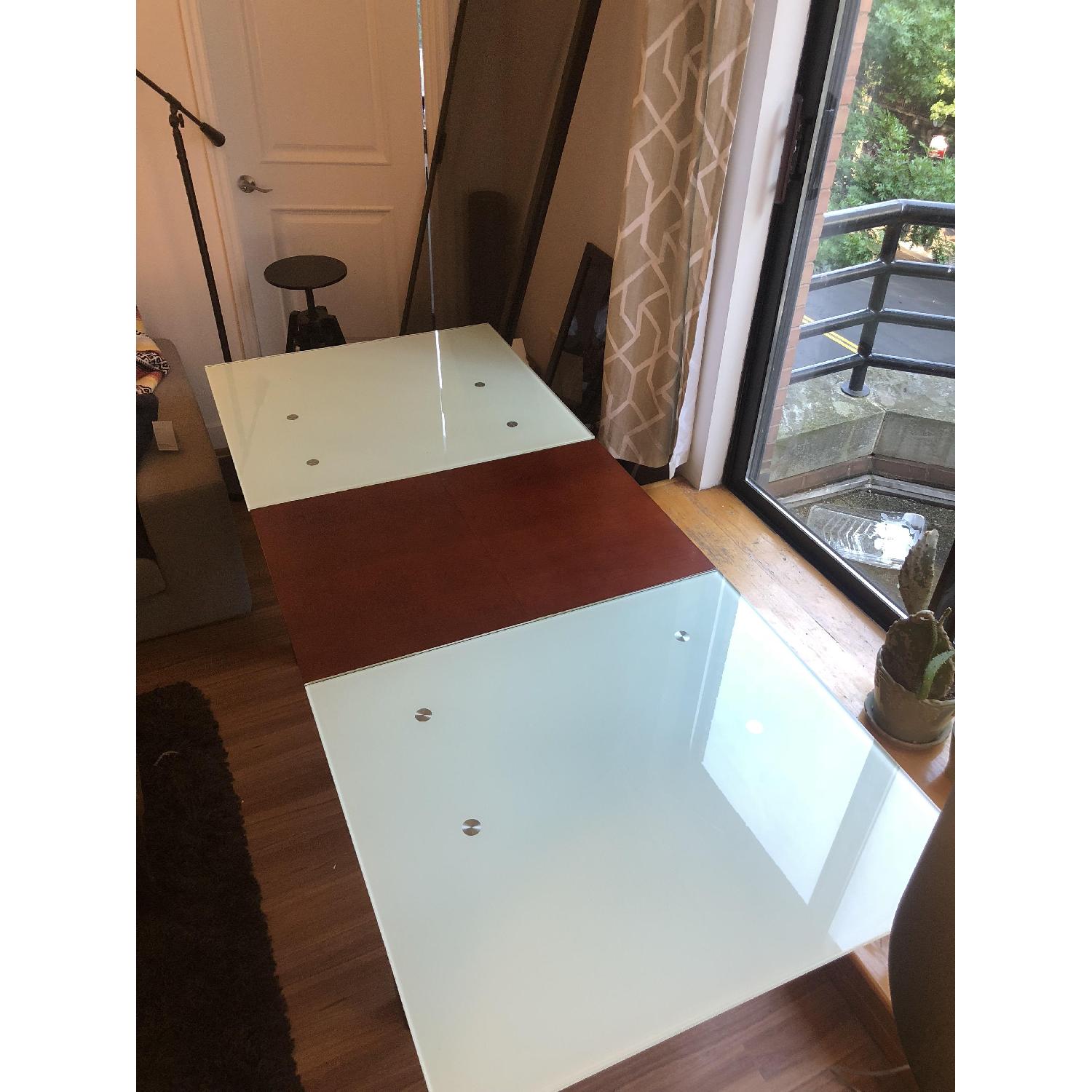Glass Extendable Dining Table w/ Wood Center Leaf - image-2