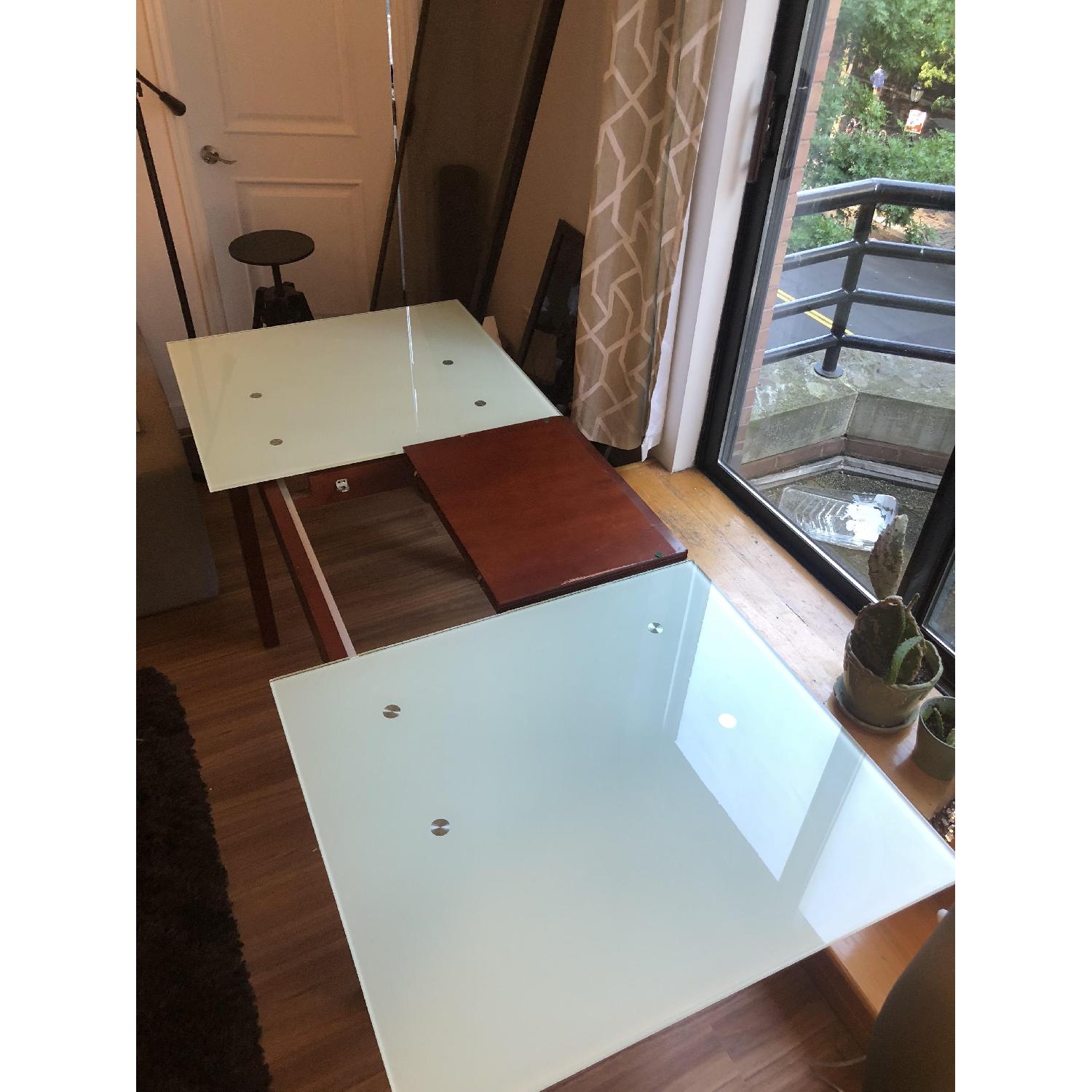 Glass Extendable Dining Table w/ Wood Center Leaf - image-3
