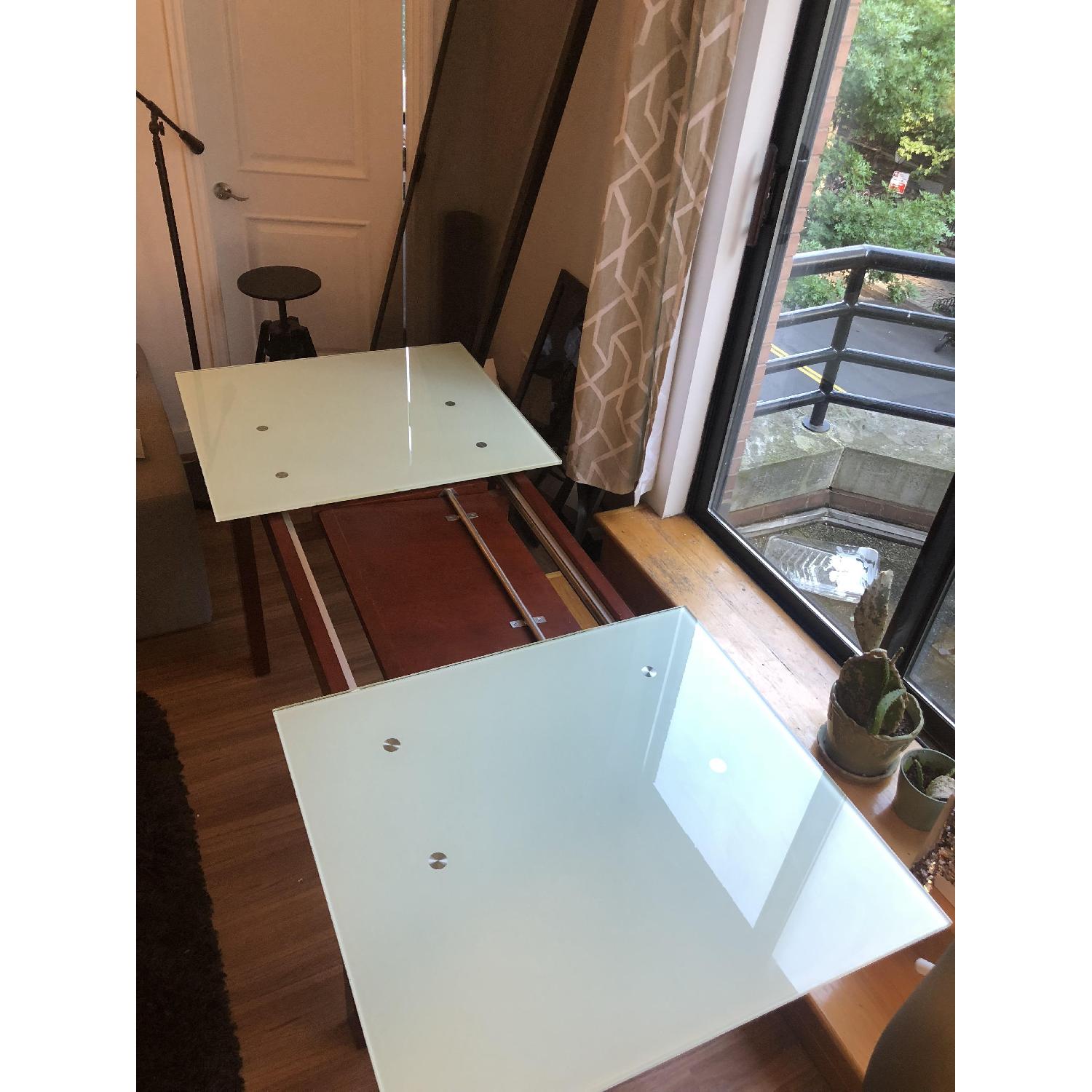Glass Extendable Dining Table w/ Wood Center Leaf - image-7