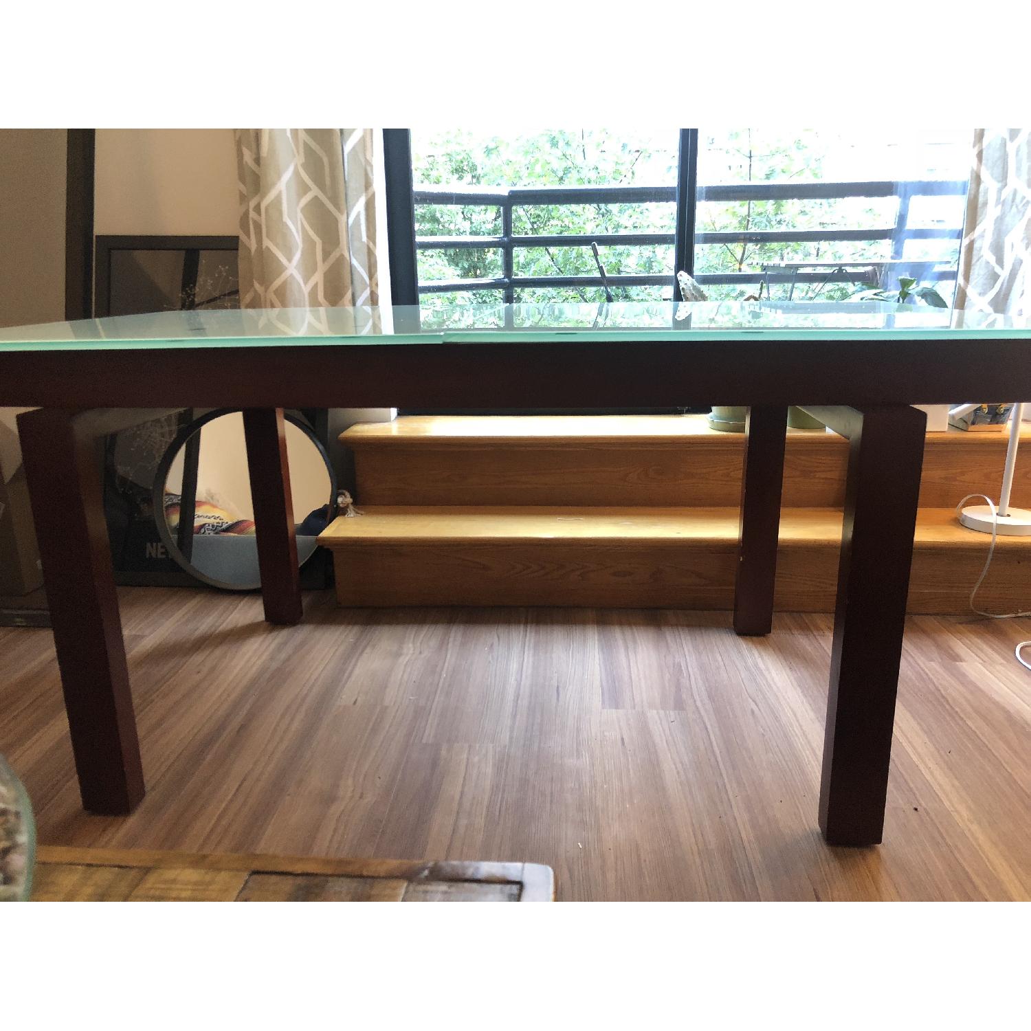Glass Extendable Dining Table w/ Wood Center Leaf - image-8