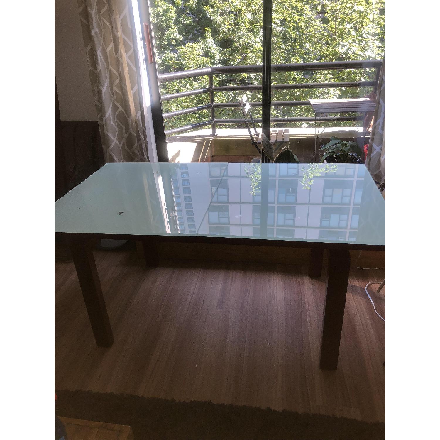 Glass Extendable Dining Table w/ Wood Center Leaf - image-13