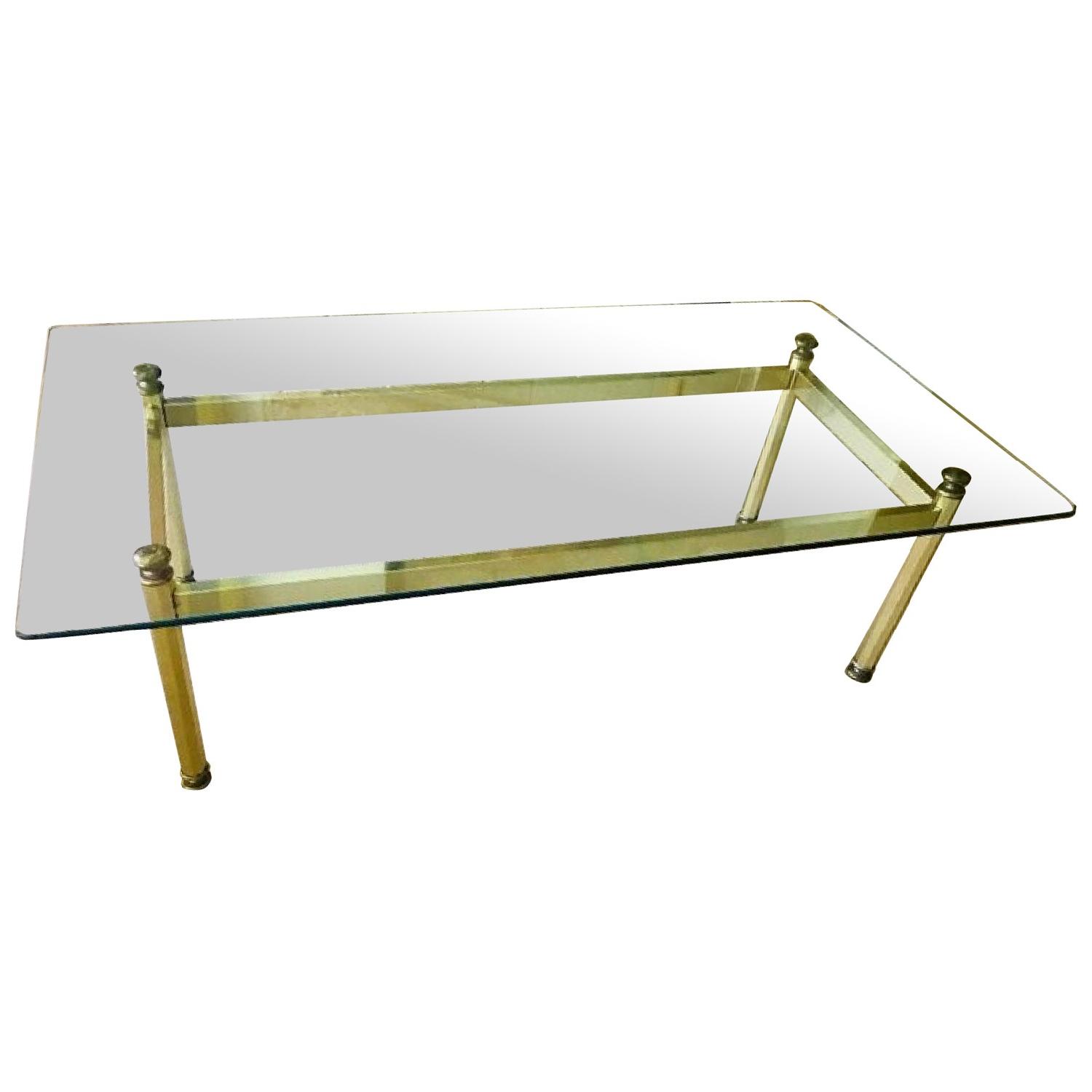Hollywood Regency Brass & Glass Mid Century Coffee Table - image-0