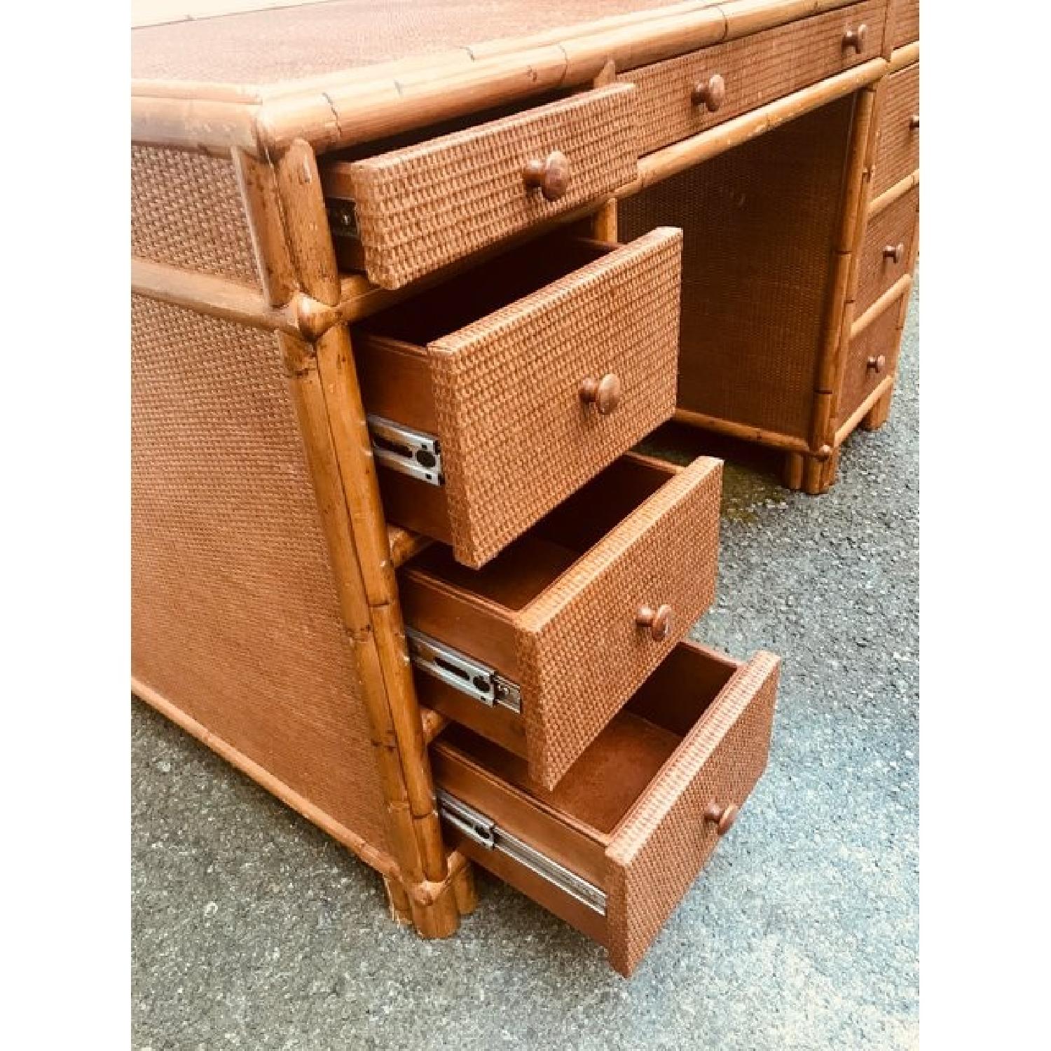 Vintage Bamboo Rattan & Cane Writing Desk - image-6