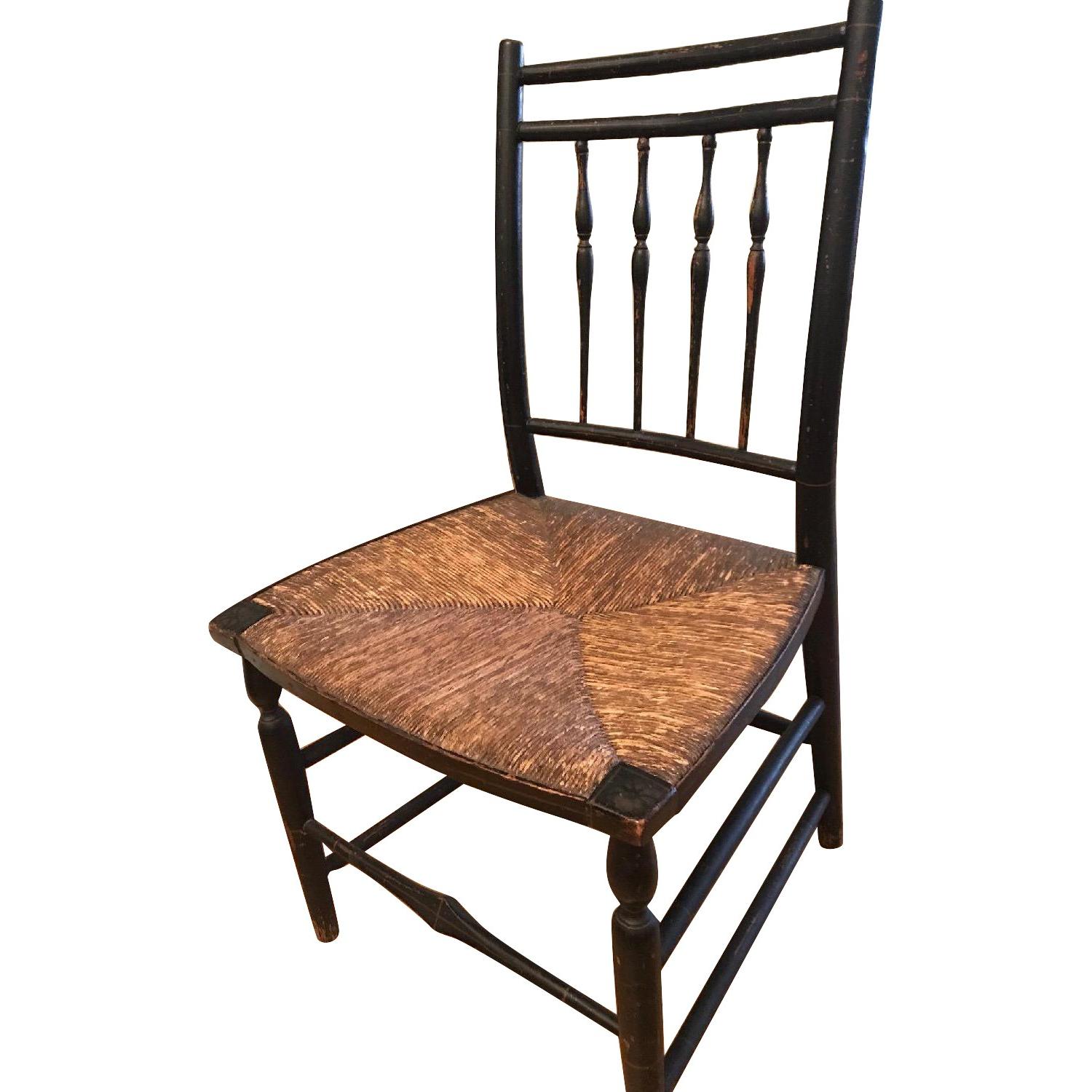 Antique Black Chair w/ Rush Seat & Stenciled Frame AptDeco