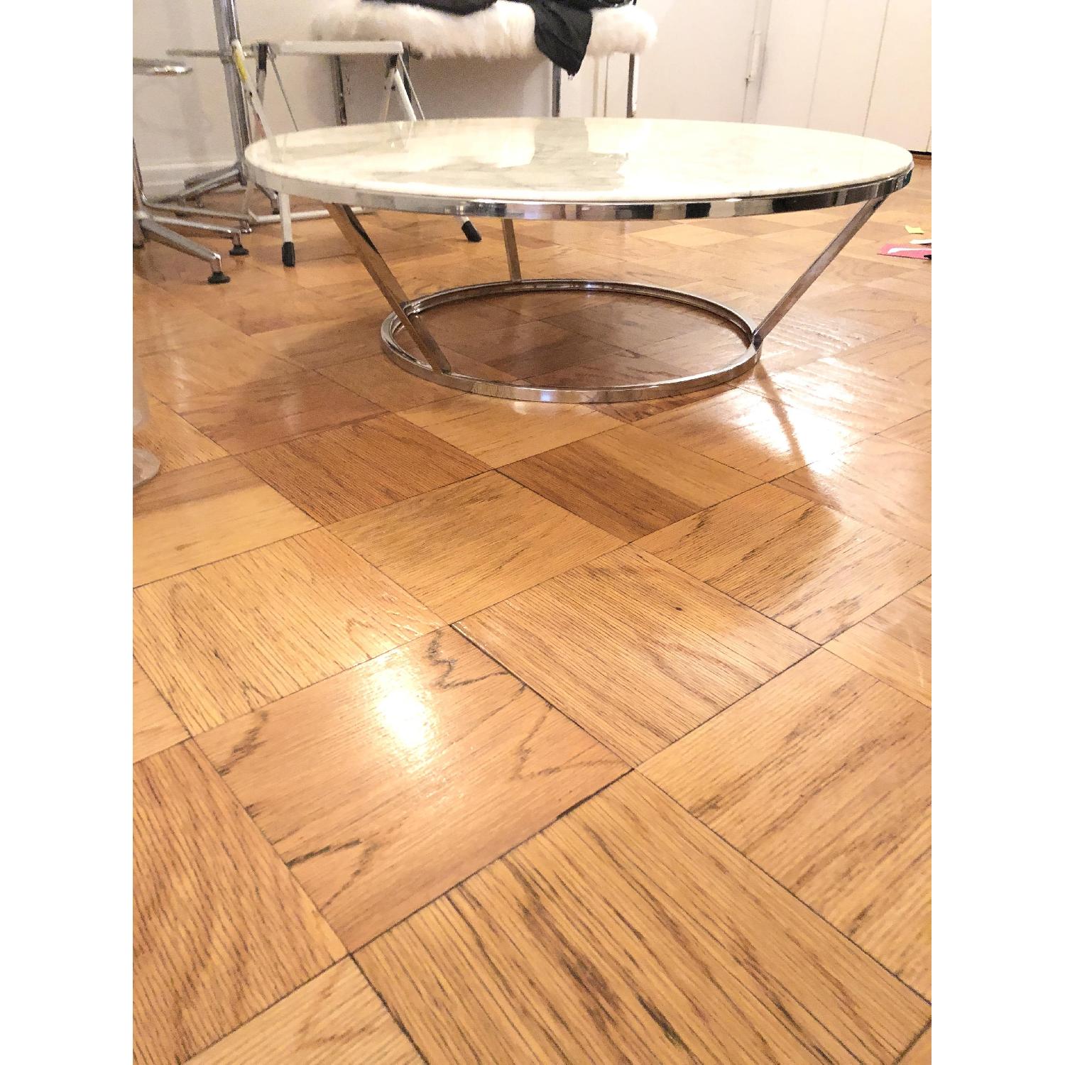 Safavieh White Marble Coffee Table w/ Chrome Base - image-3