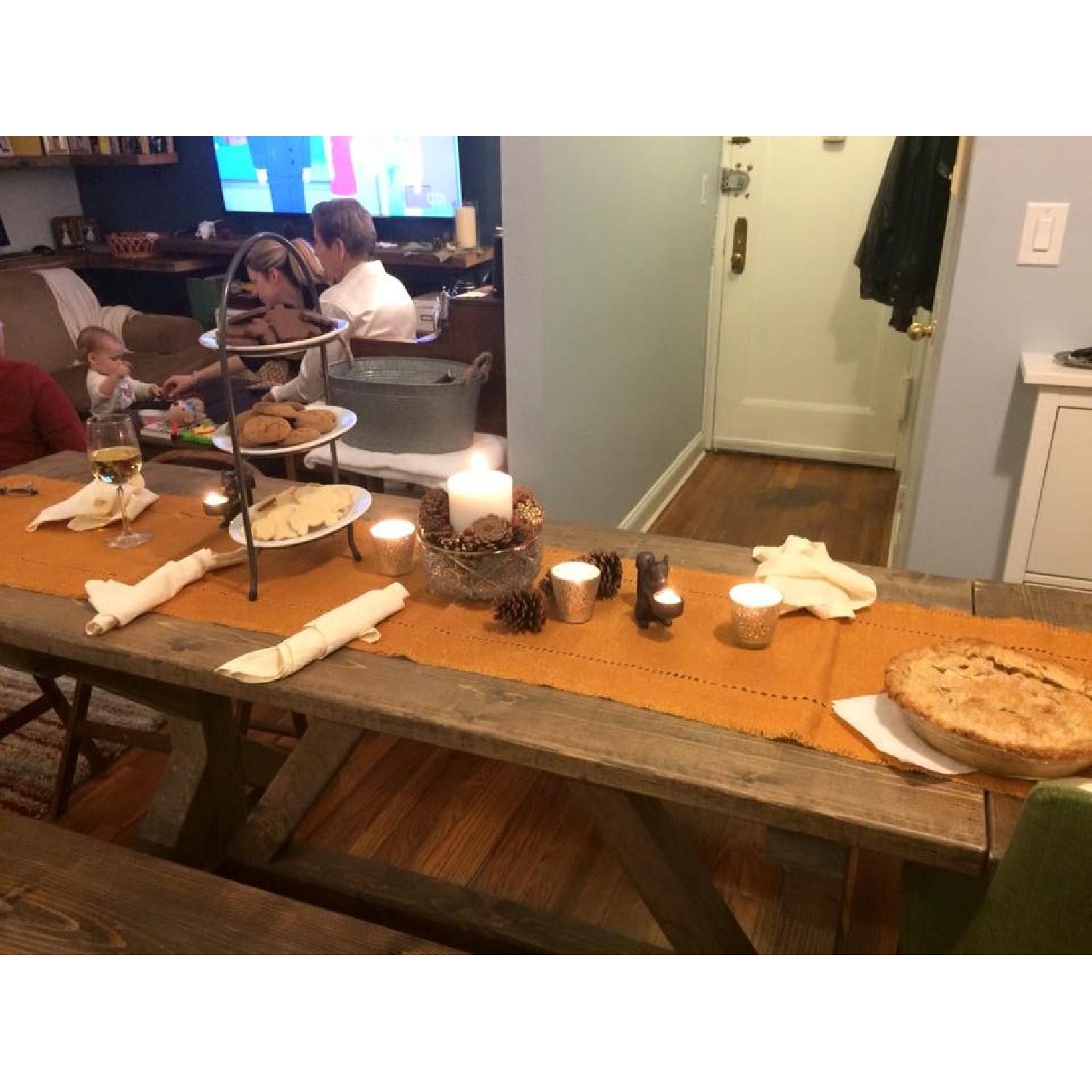 Custom Made Expandable Farmhouse Table w/ 2 Benches - image-3