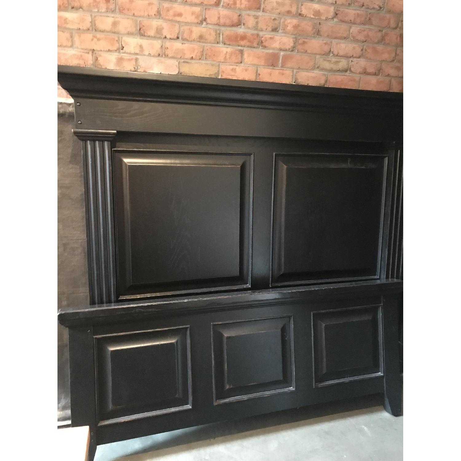 Black Queen Distressed Wood Sleigh Bed AptDeco