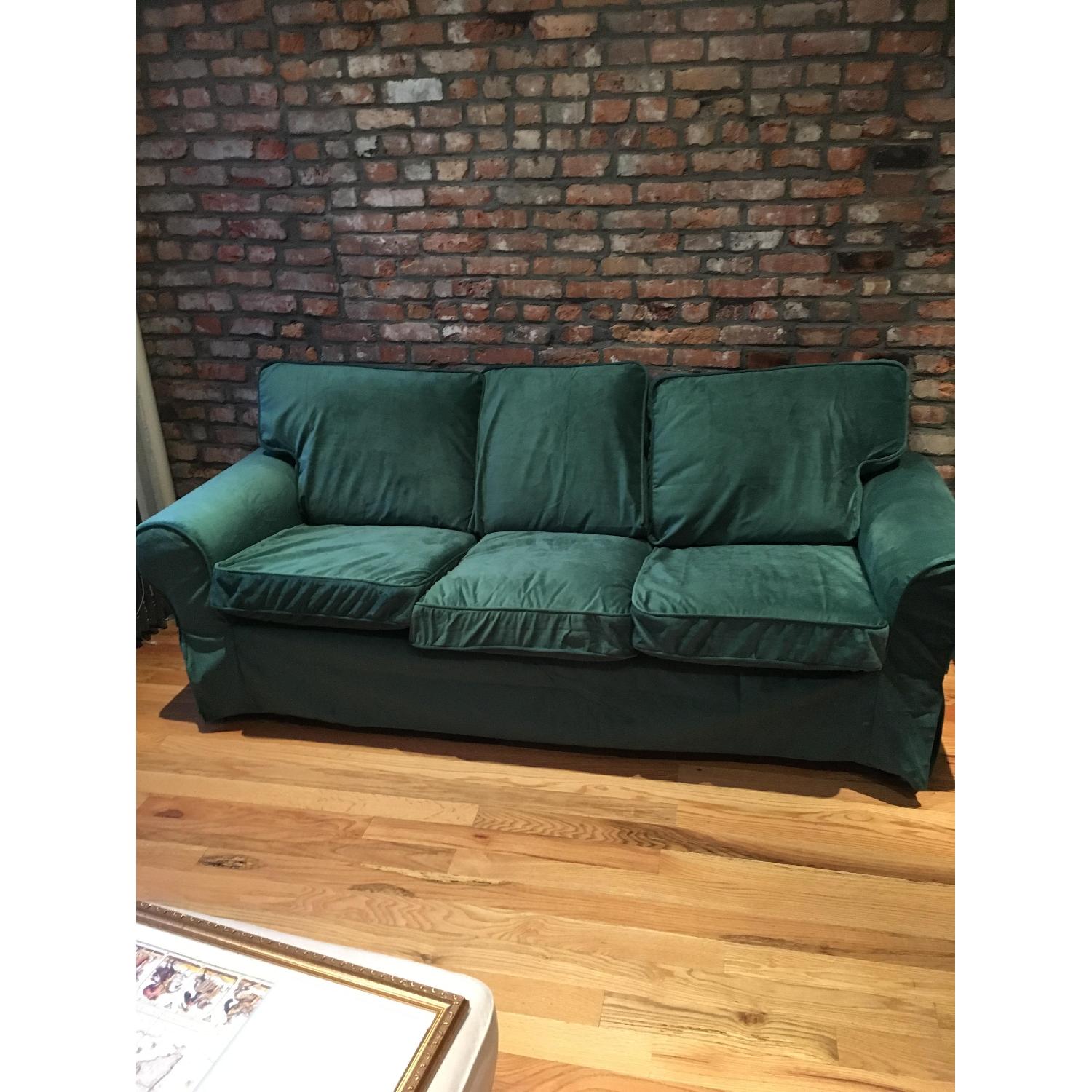 Ikea Ektorp Sofa w/ Custom Velvet Slip Covers AptDeco