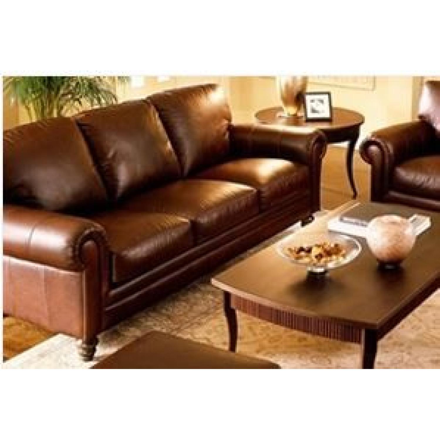 Natuzzi Scottsdale Brown Leather Sofa + Reclining Armchair - image-1