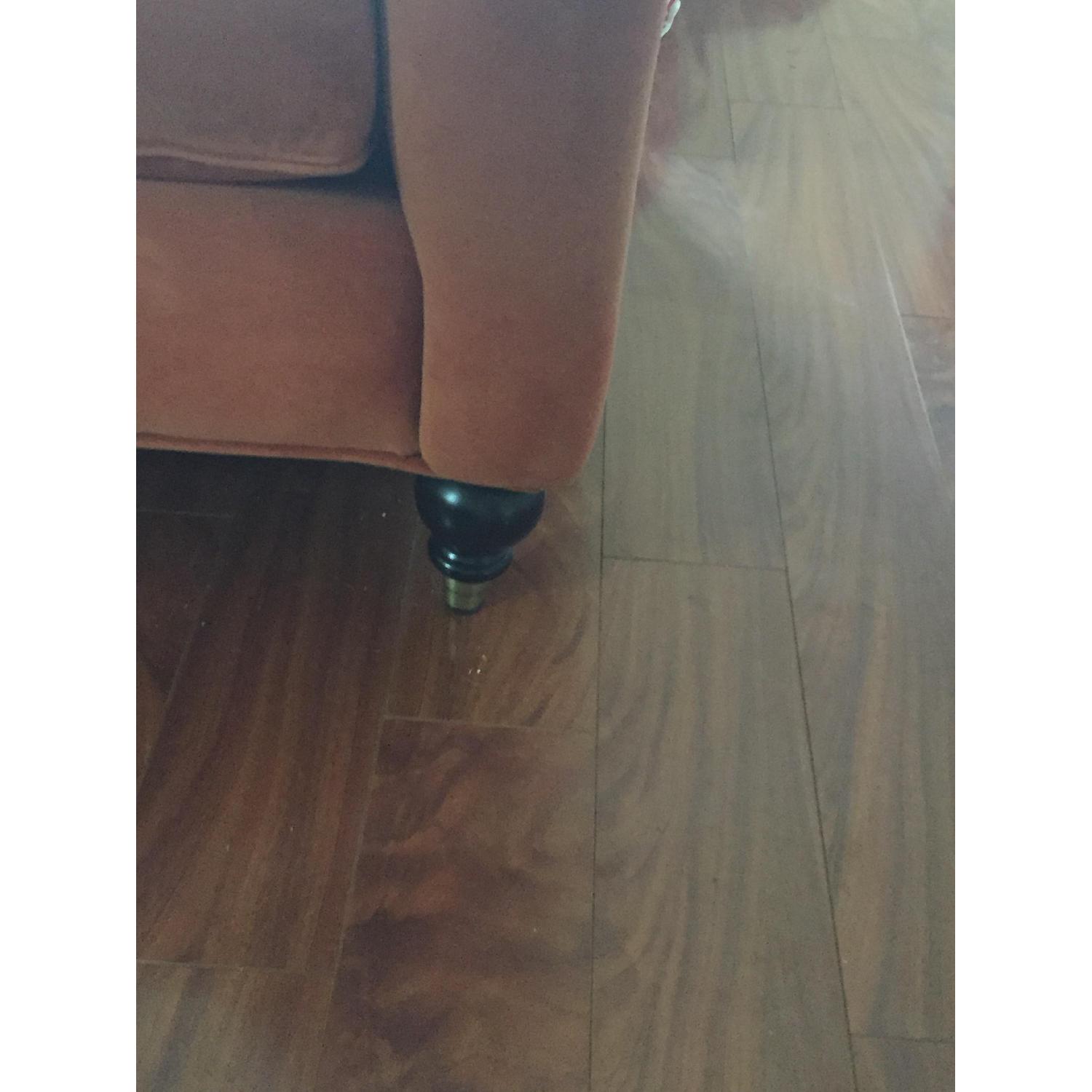 Custom Microsuede Couch w/ 2 Throw Pillows & Ottoman - image-4