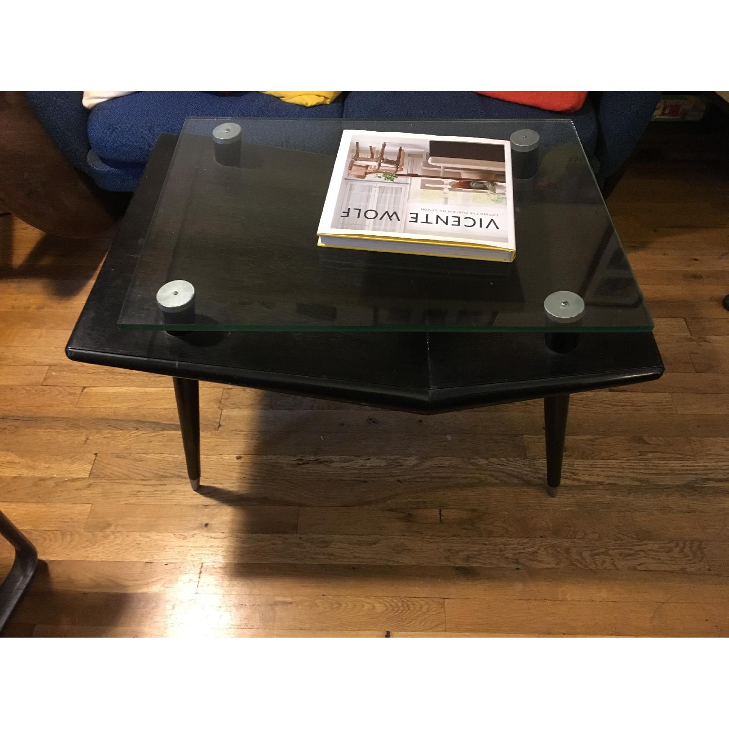 Mid-Century Modern Black Wood & Glass Side Table - image-2