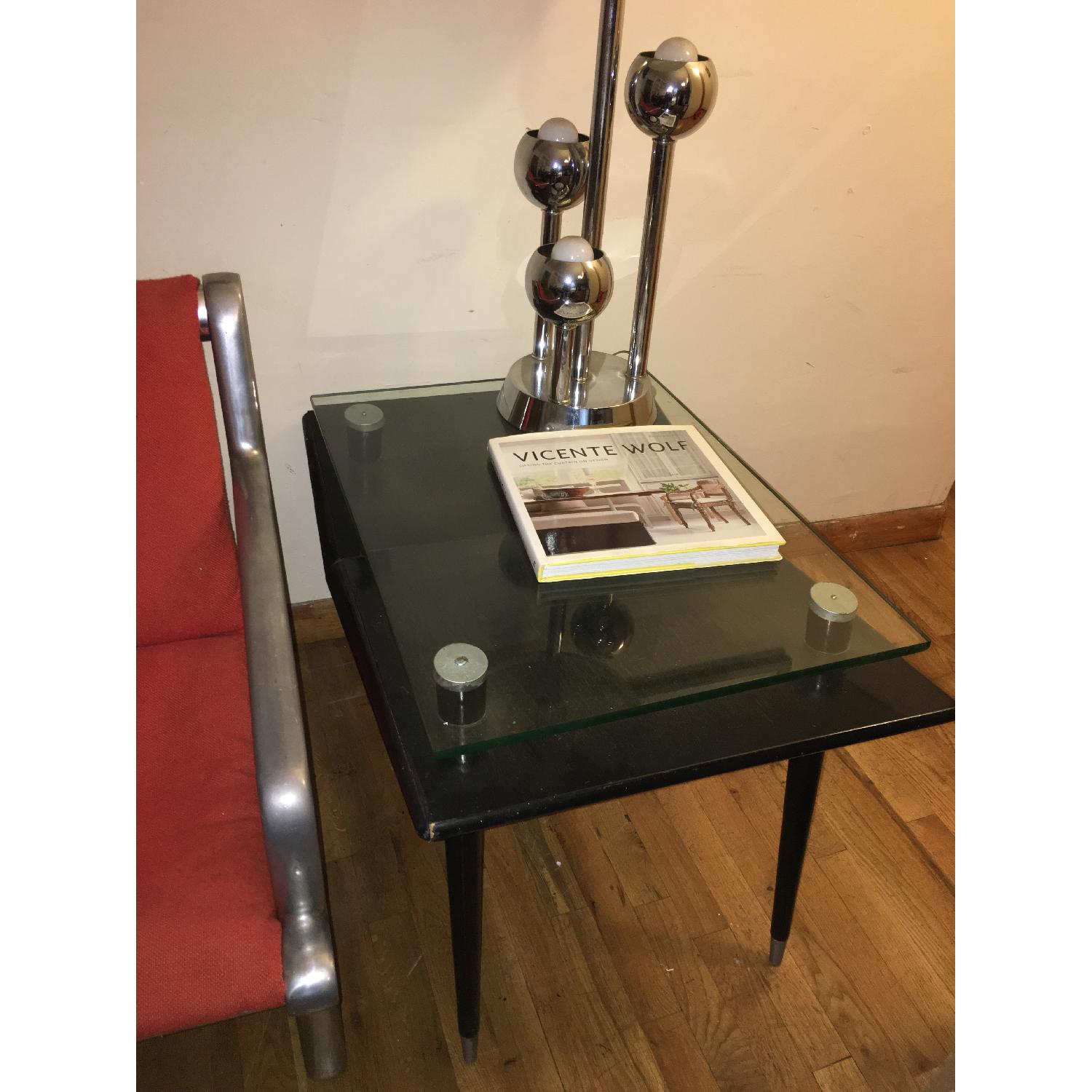Mid-Century Modern Black Wood & Glass Side Table - image-3