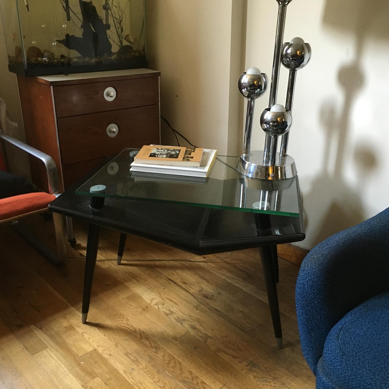 Mid-Century Modern Black Wood & Glass Side Table - image-8