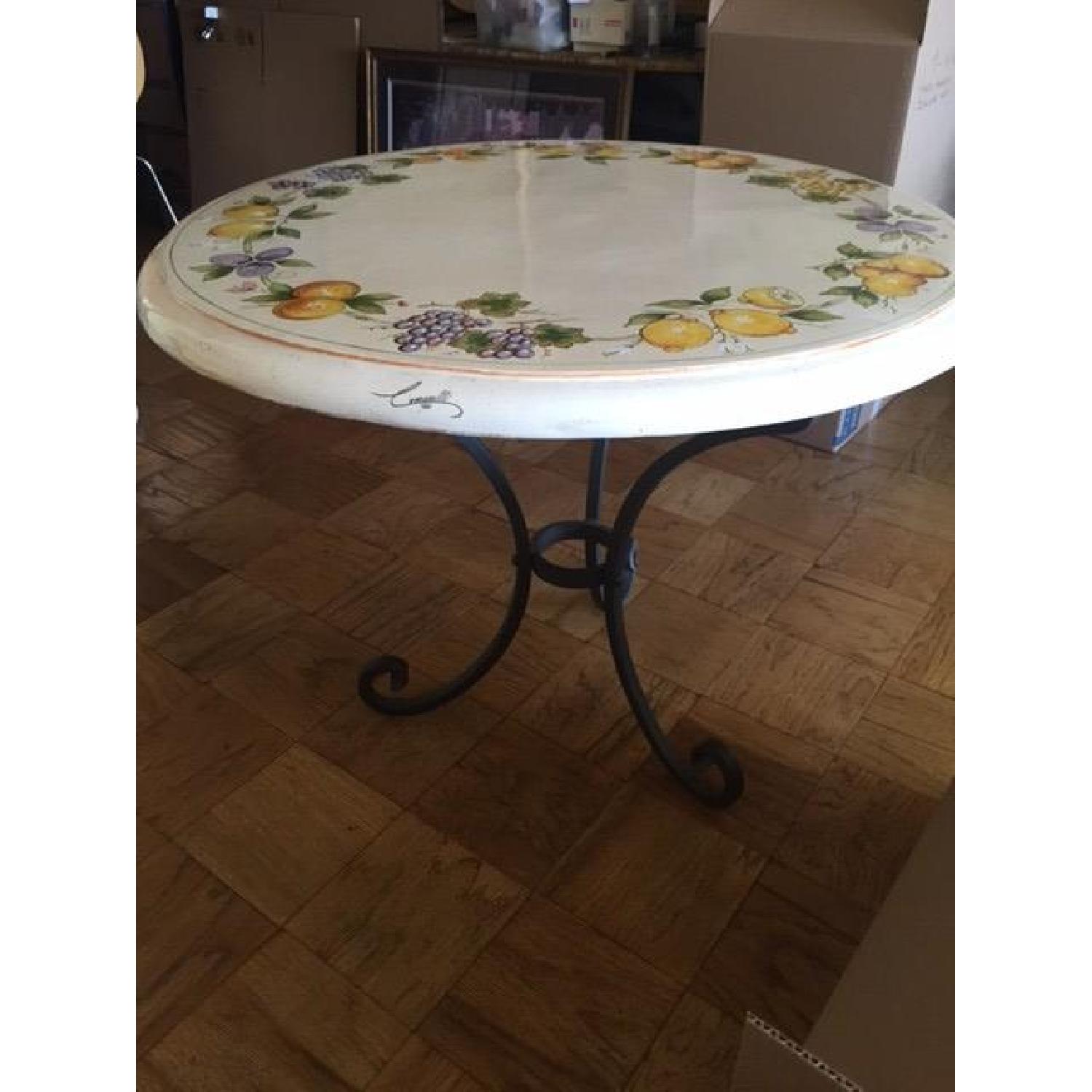 Ceramic Italian Round Table w/ Wrought Iron Stand/Legs - image-1