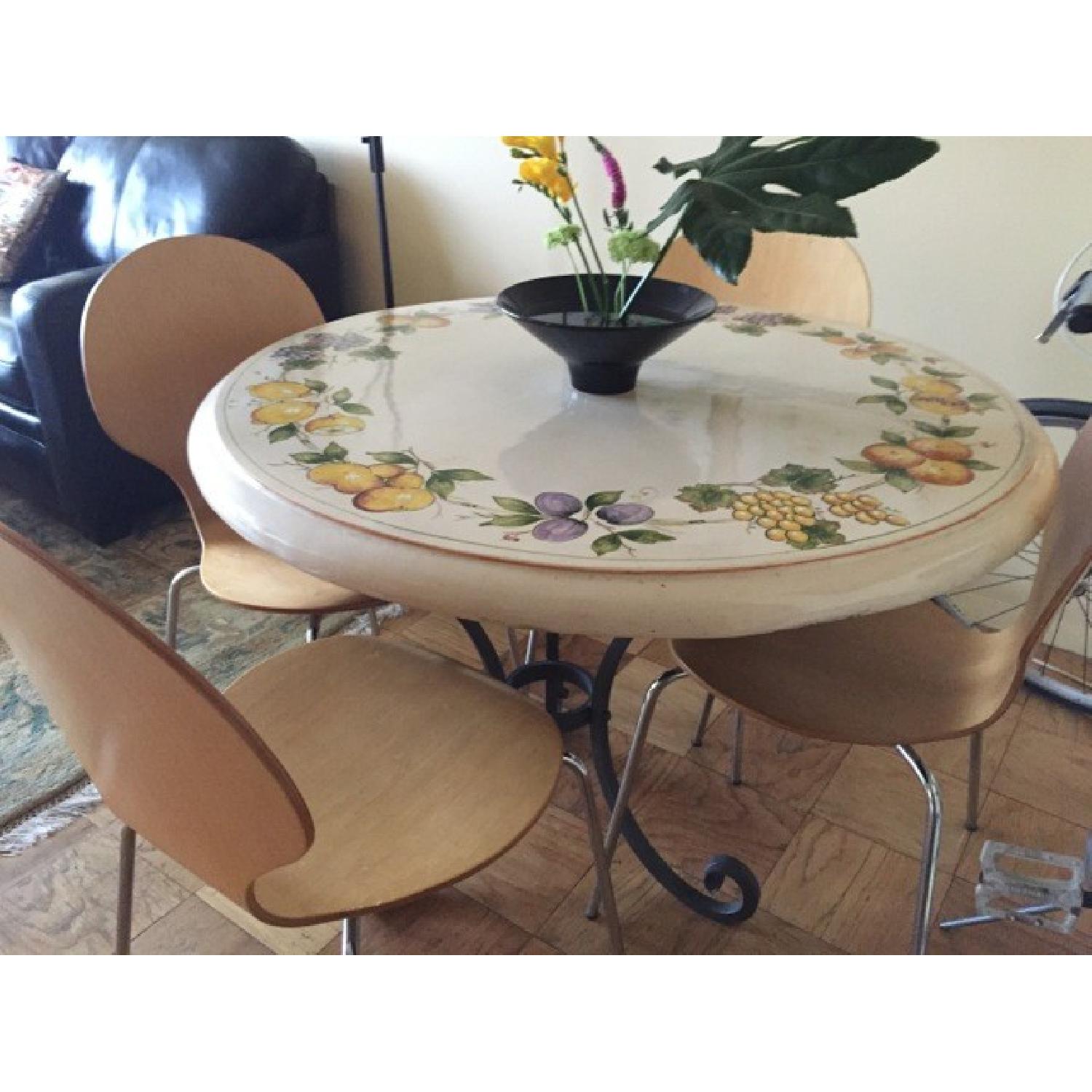 Ceramic Italian Round Table w/ Wrought Iron Stand/Legs - image-5