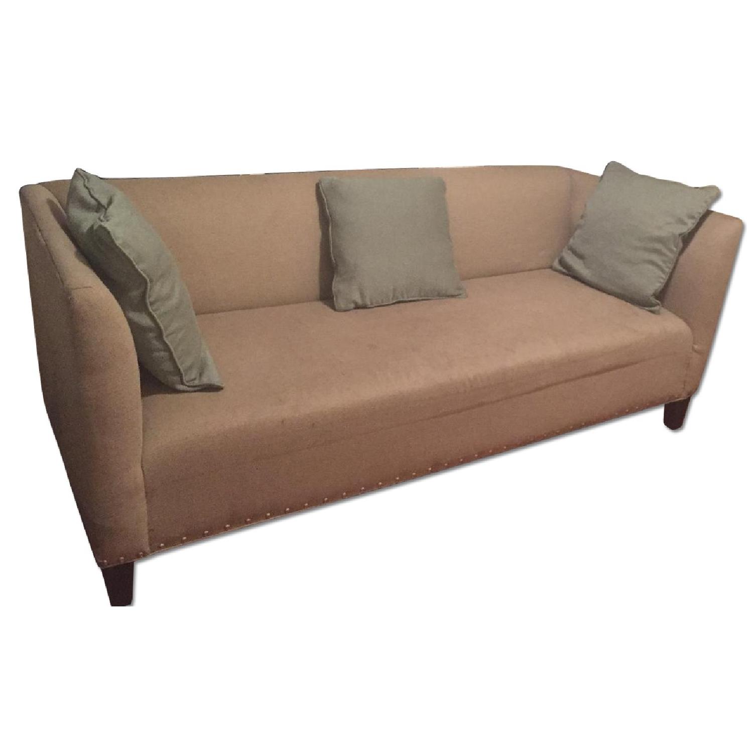 Custom Tan Couch W Throw Pillows Aptdeco