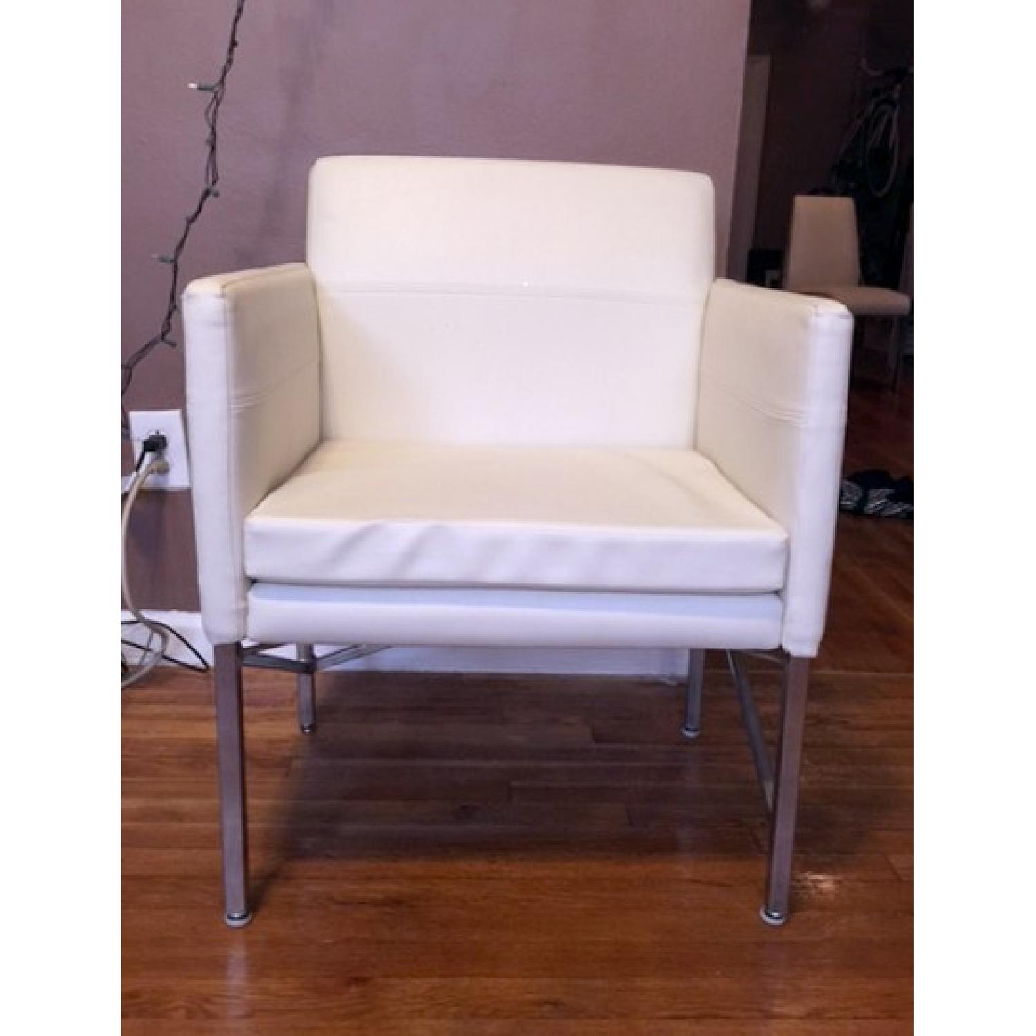 White Faux Leather Chairs w/ Metal Frame - image-1