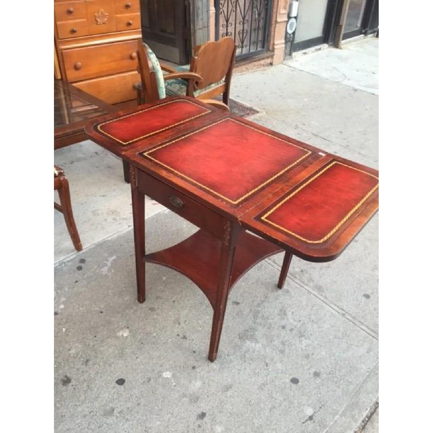 1940s Mahogany Leather Top Table w/ Foldind Leafs AptDeco