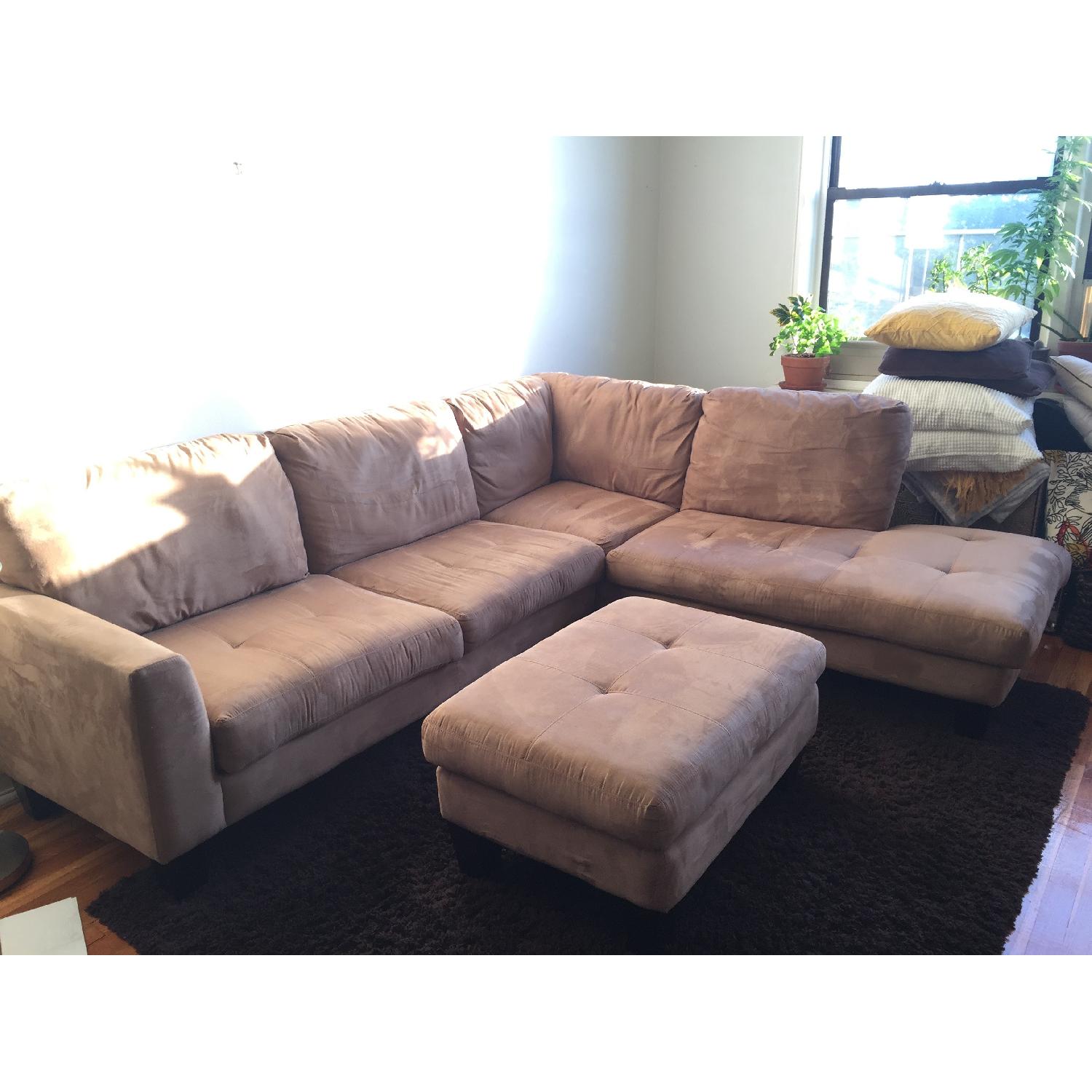 Jennifer Convertibles Microfiber Sectional Sofa & Ottoman - image-1