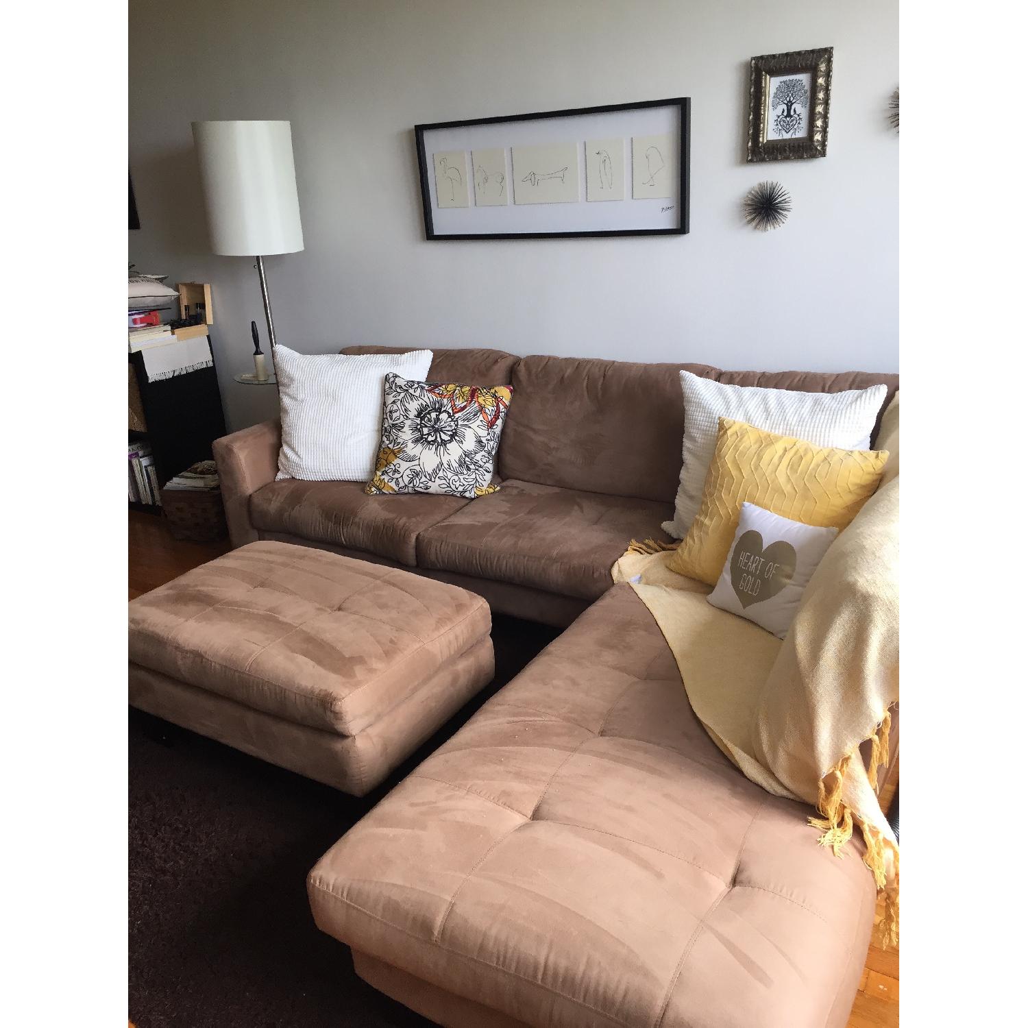 Jennifer Convertibles Microfiber Sectional Sofa & Ottoman - image-3