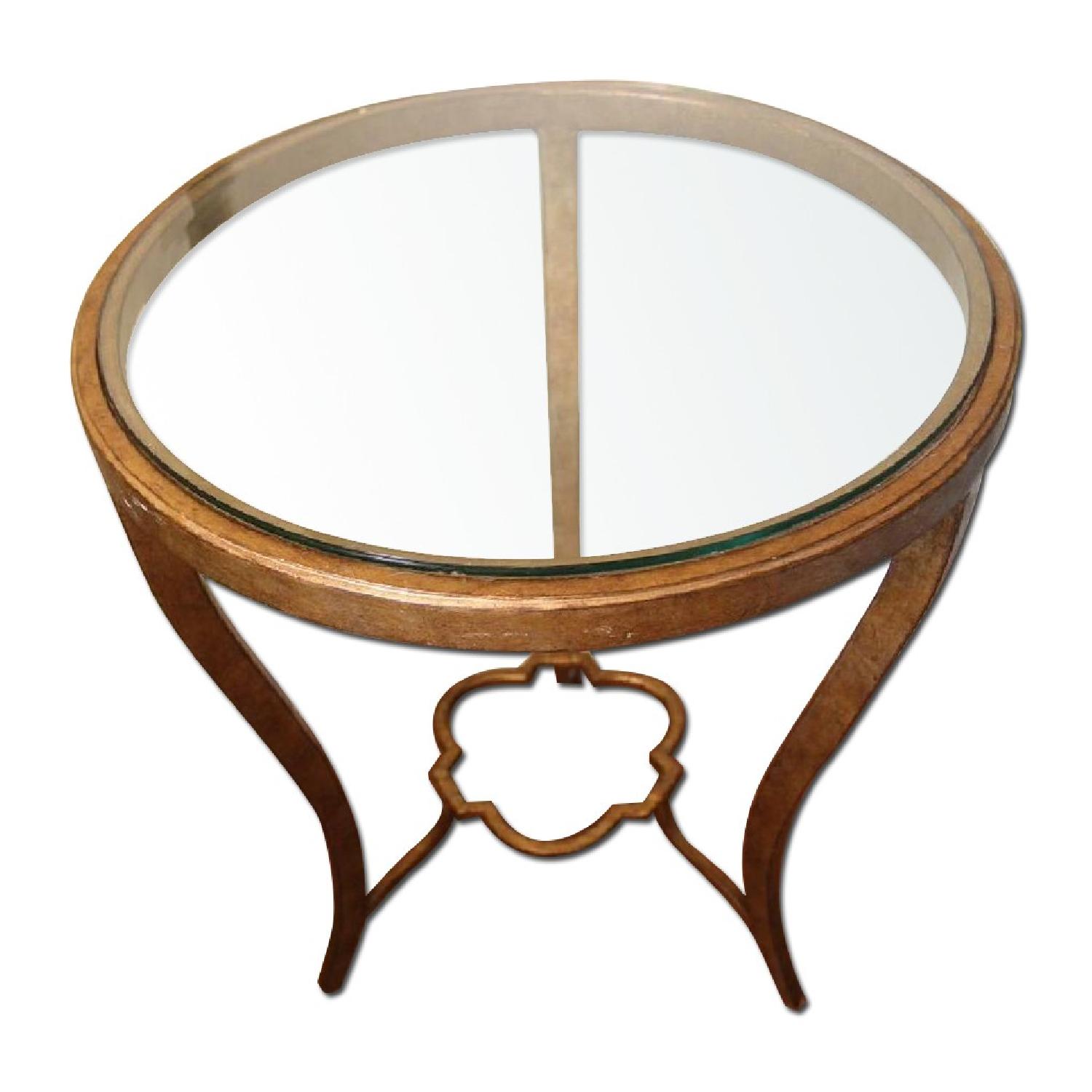 Antique Bronze Glass Coffee + 2 Side Tables AptDeco