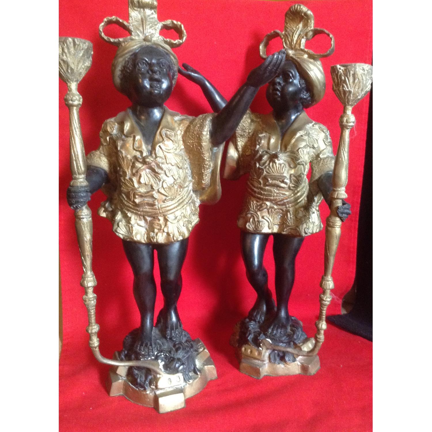 Venetian Style Vintage Blackamoor Cast Bronze Candle Holders - image-1