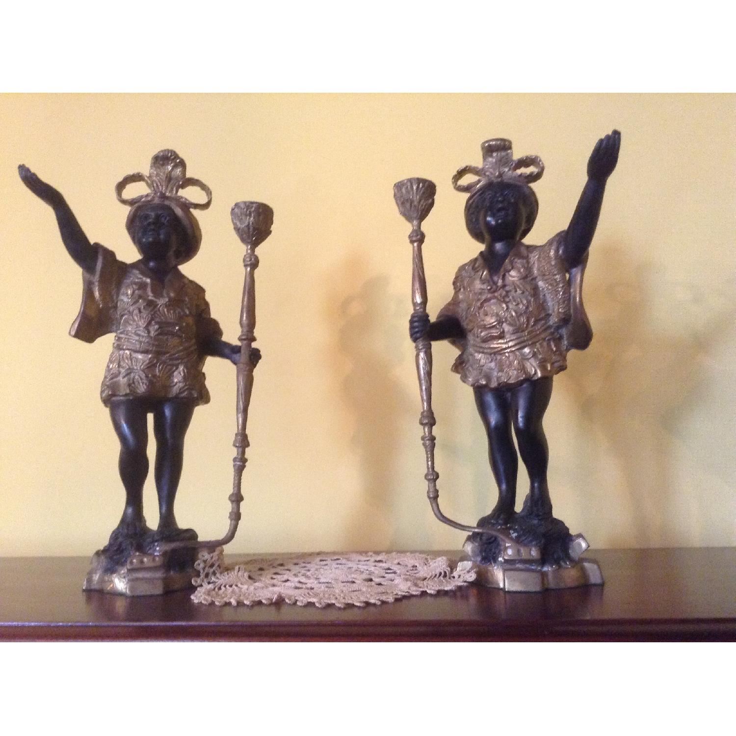 Venetian Style Vintage Blackamoor Cast Bronze Candle Holders - image-7