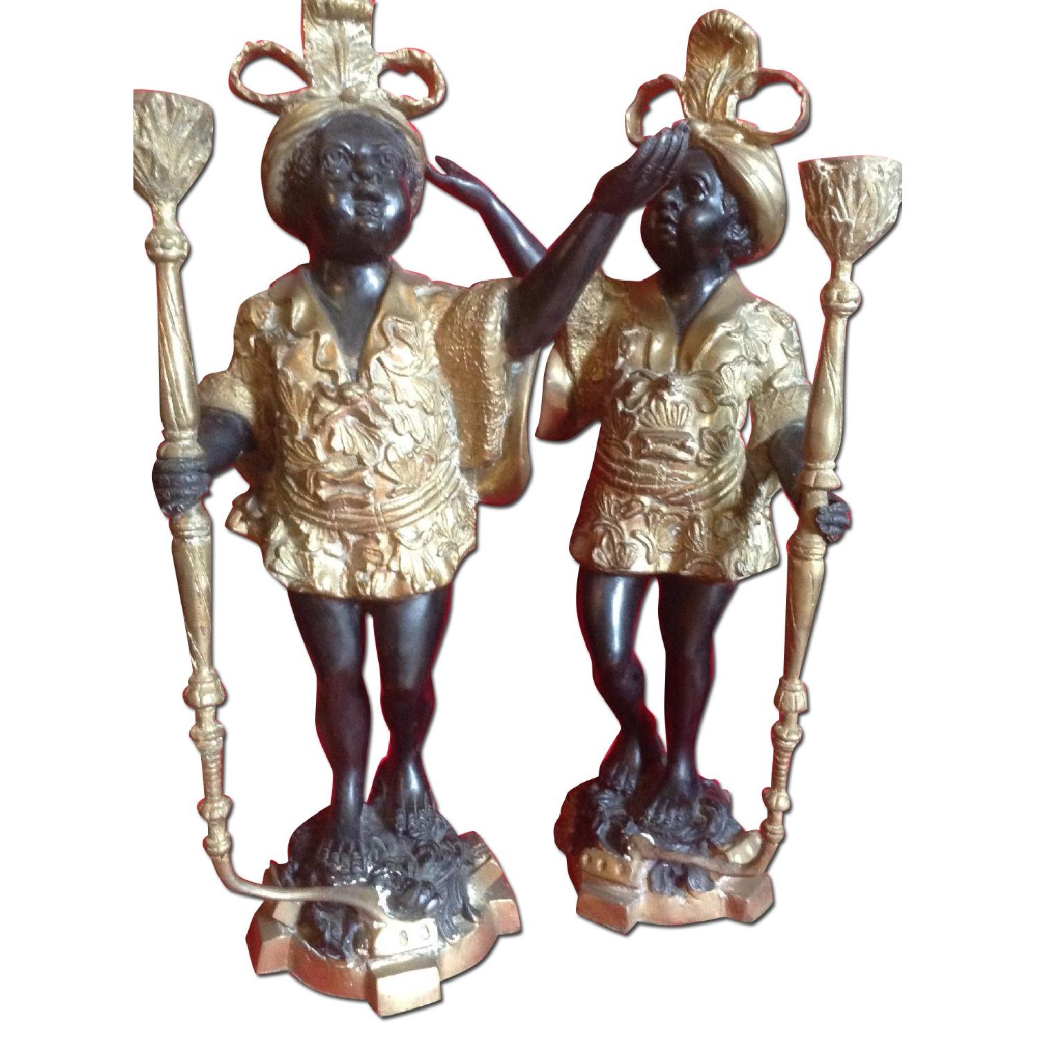 Venetian Style Vintage Blackamoor Cast Bronze Candle Holders - image-0