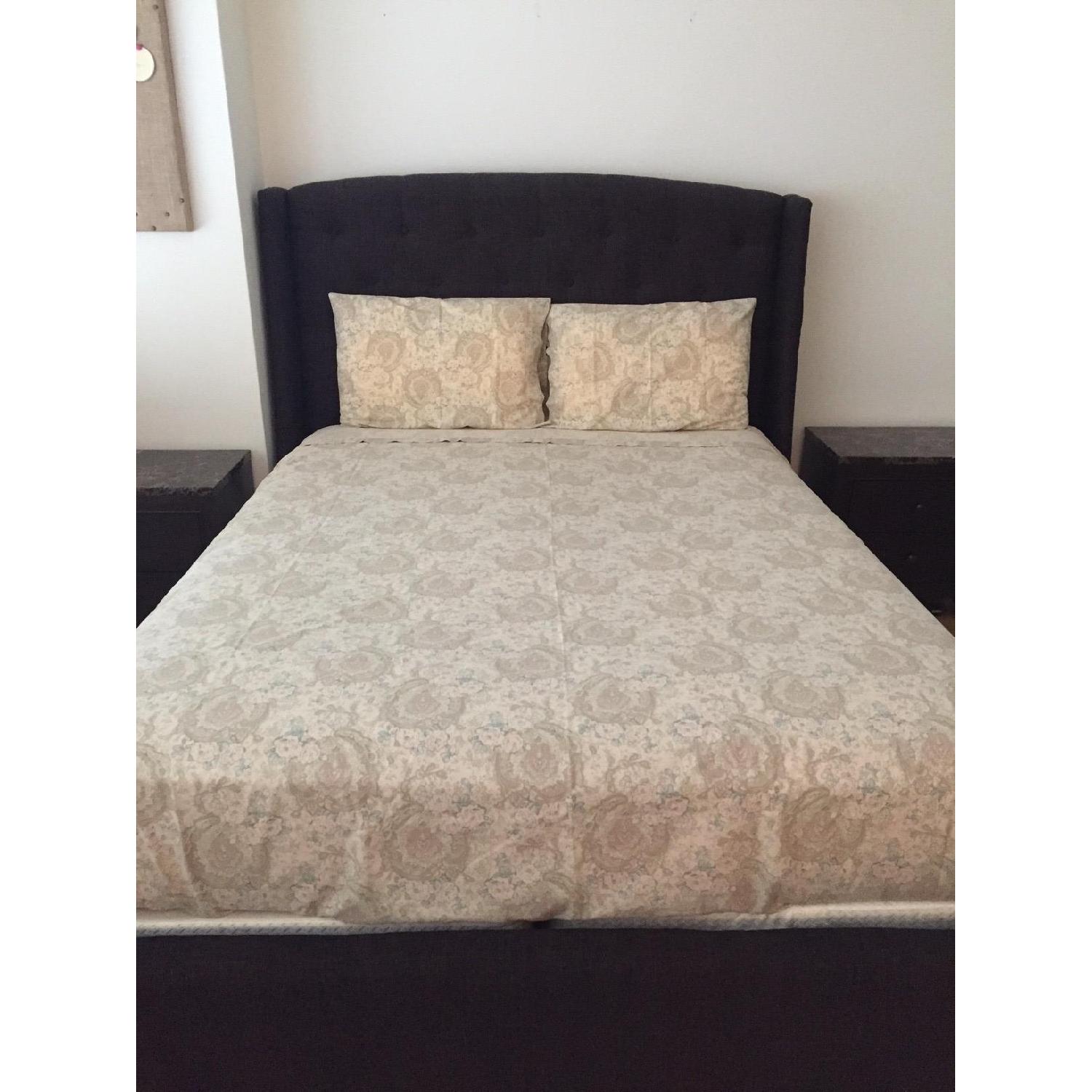 Dark Brown Upholstered Queen Size Bed w/ Button Tufting on Headboard - image-2