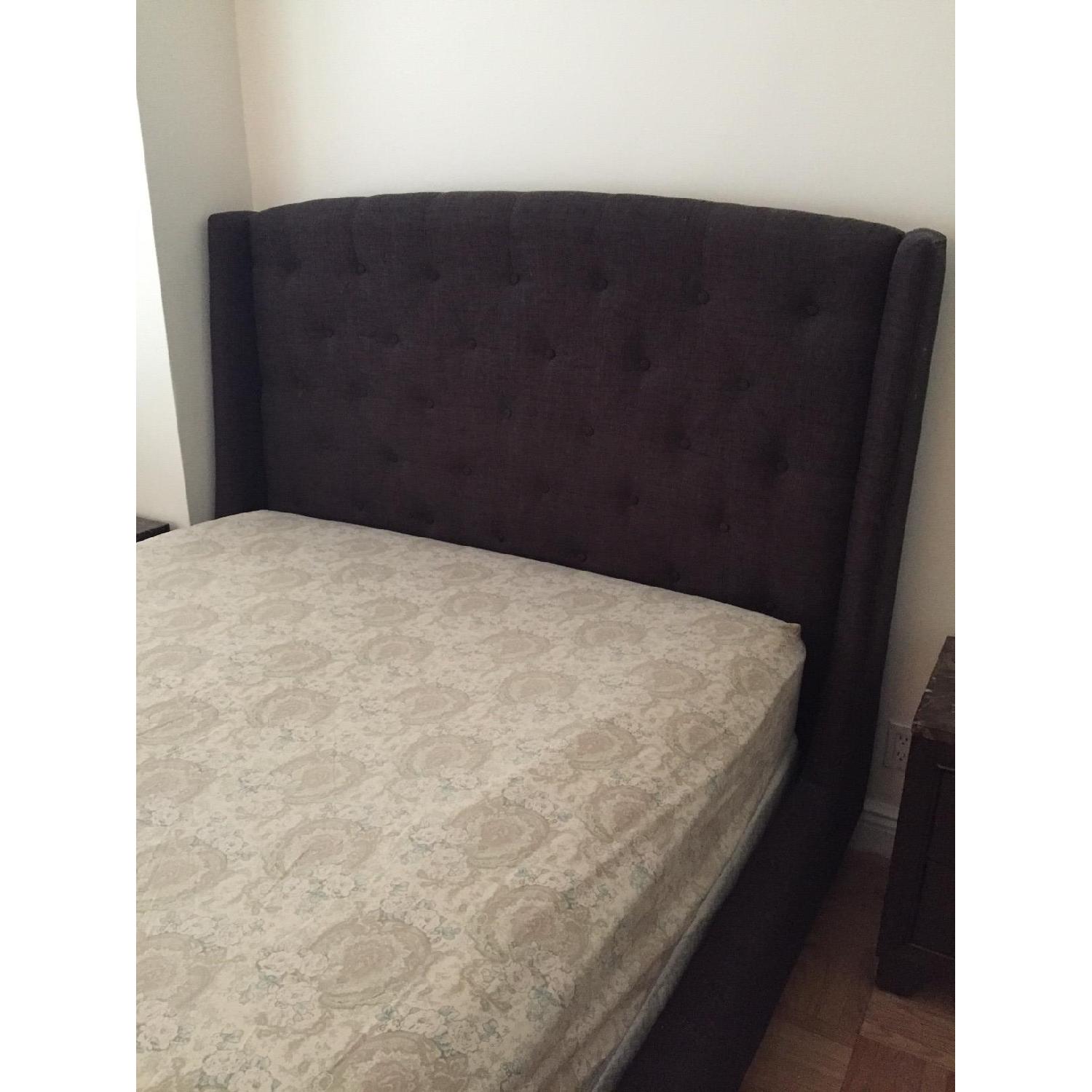 Dark Brown Upholstered Queen Size Bed w/ Button Tufting on Headboard - image-4