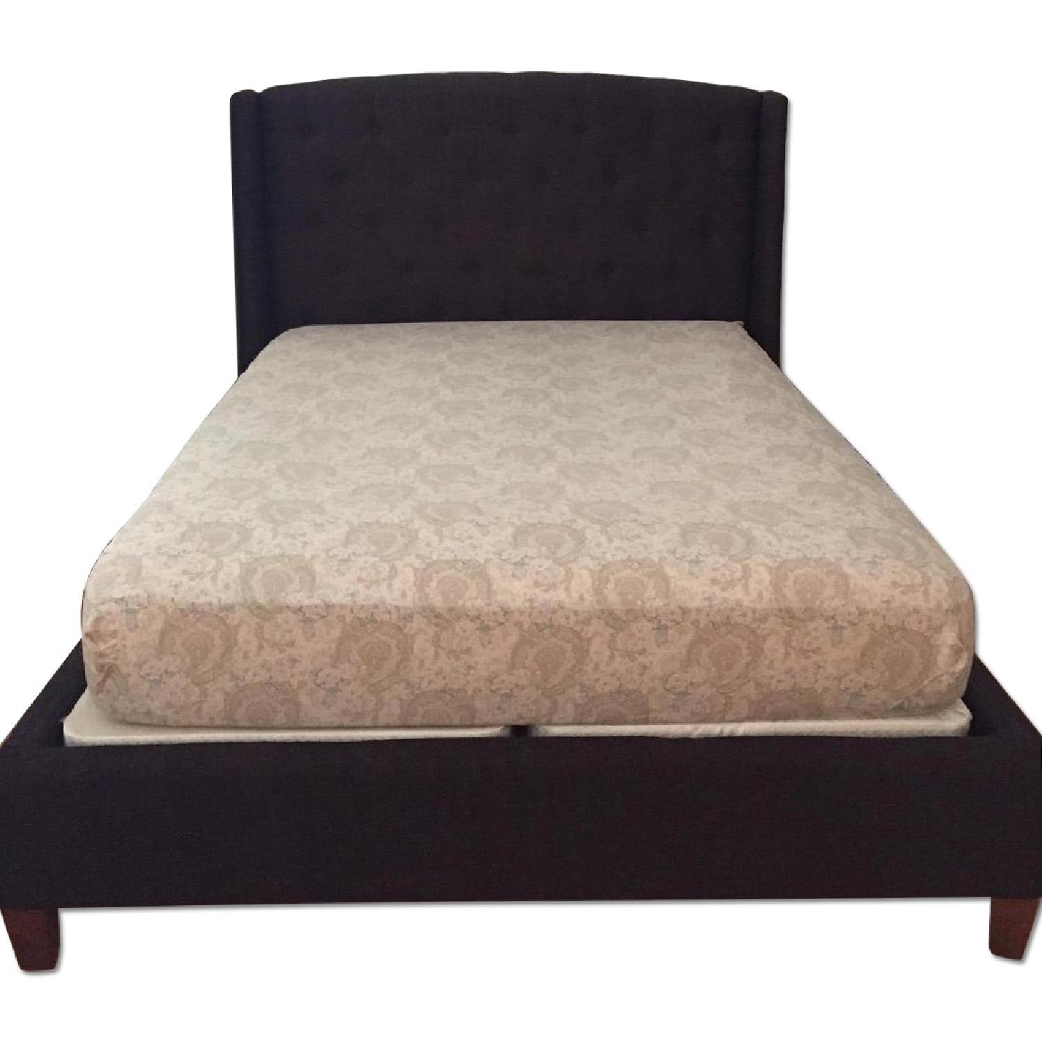 Dark Brown Upholstered Queen Size Bed w/ Button Tufting on Headboard - image-0